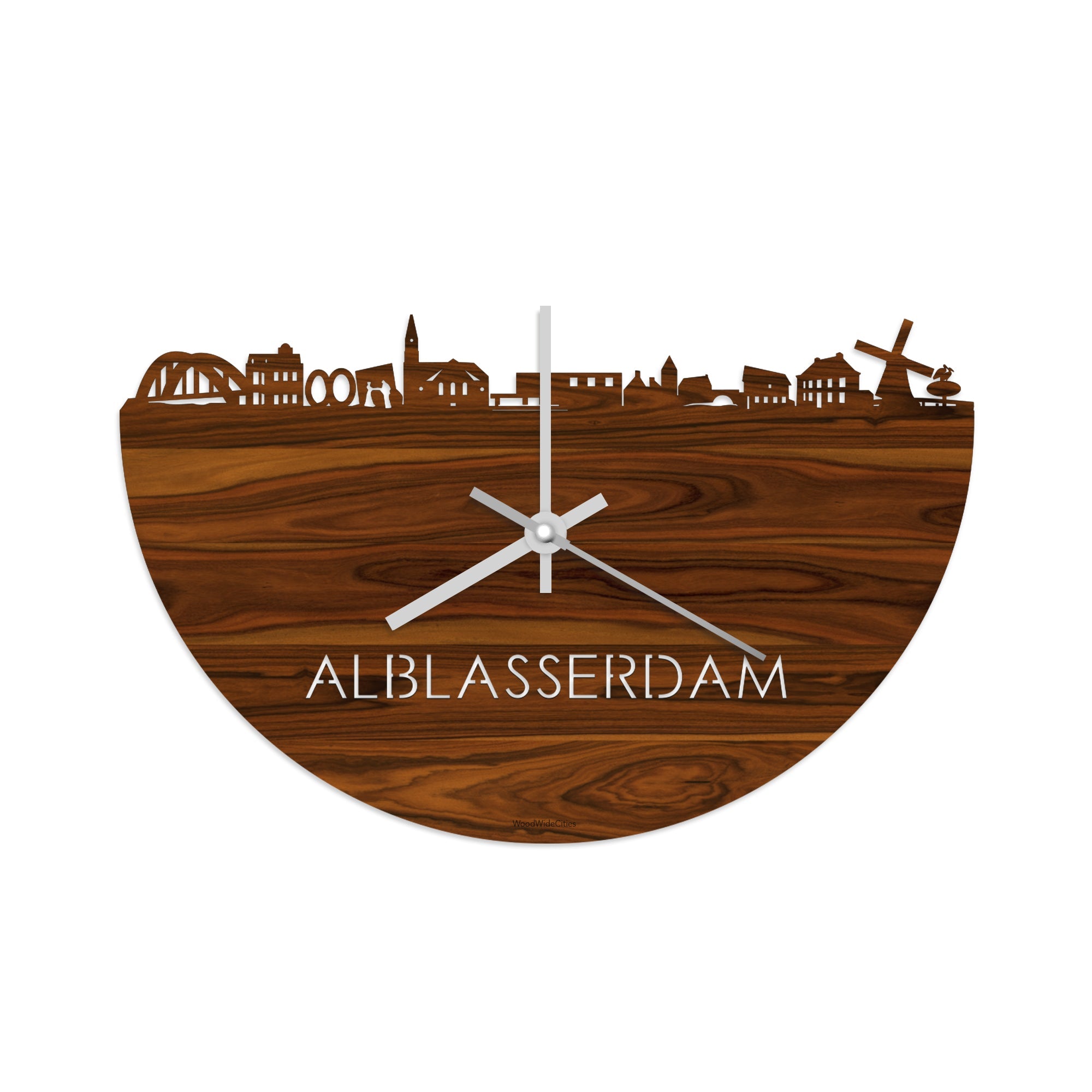 Skyline Klok Alblasserdam Palissander houten cadeau decoratie relatiegeschenk van WoodWideCities