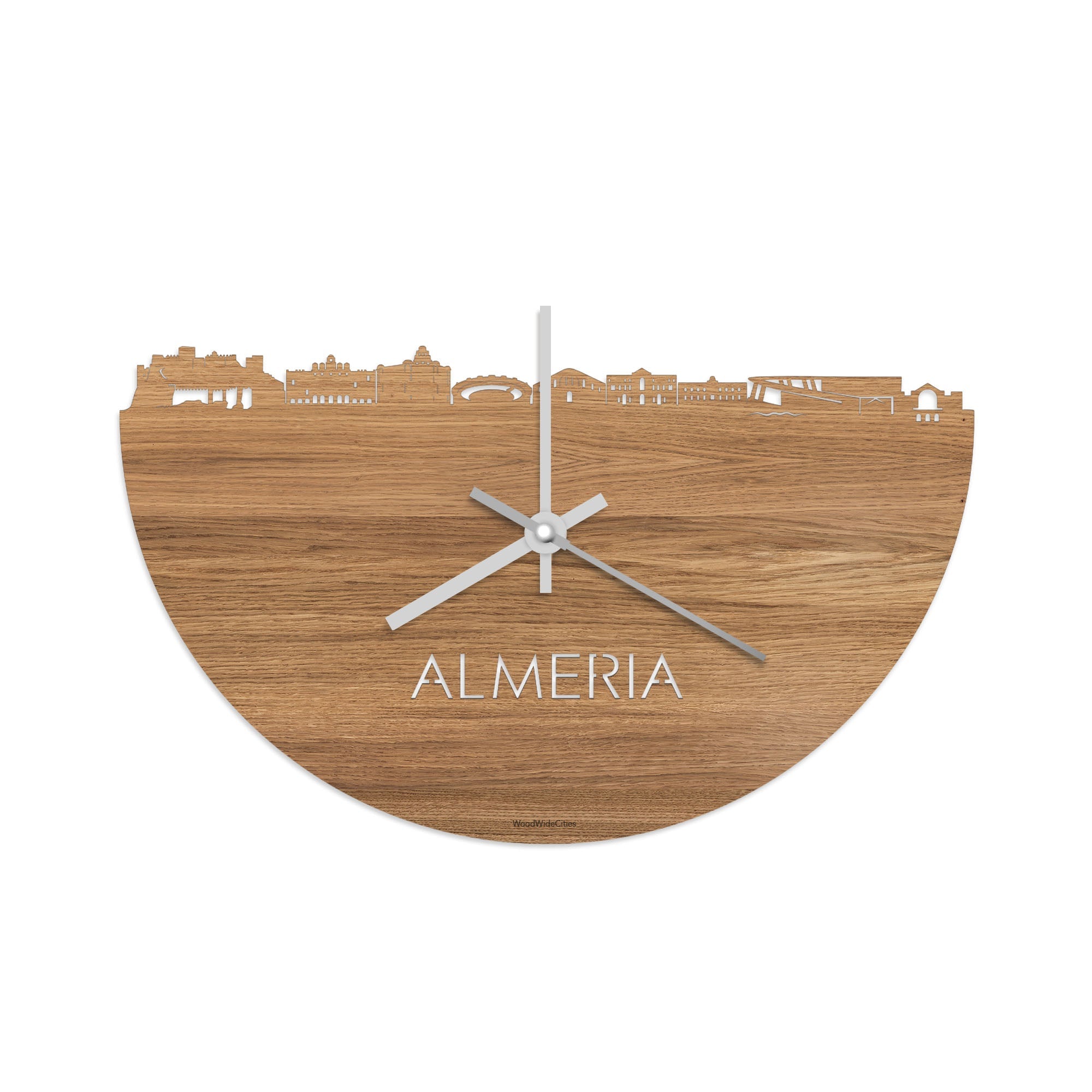 Skyline Klok Almeria Eiken houten cadeau decoratie relatiegeschenk van WoodWideCities