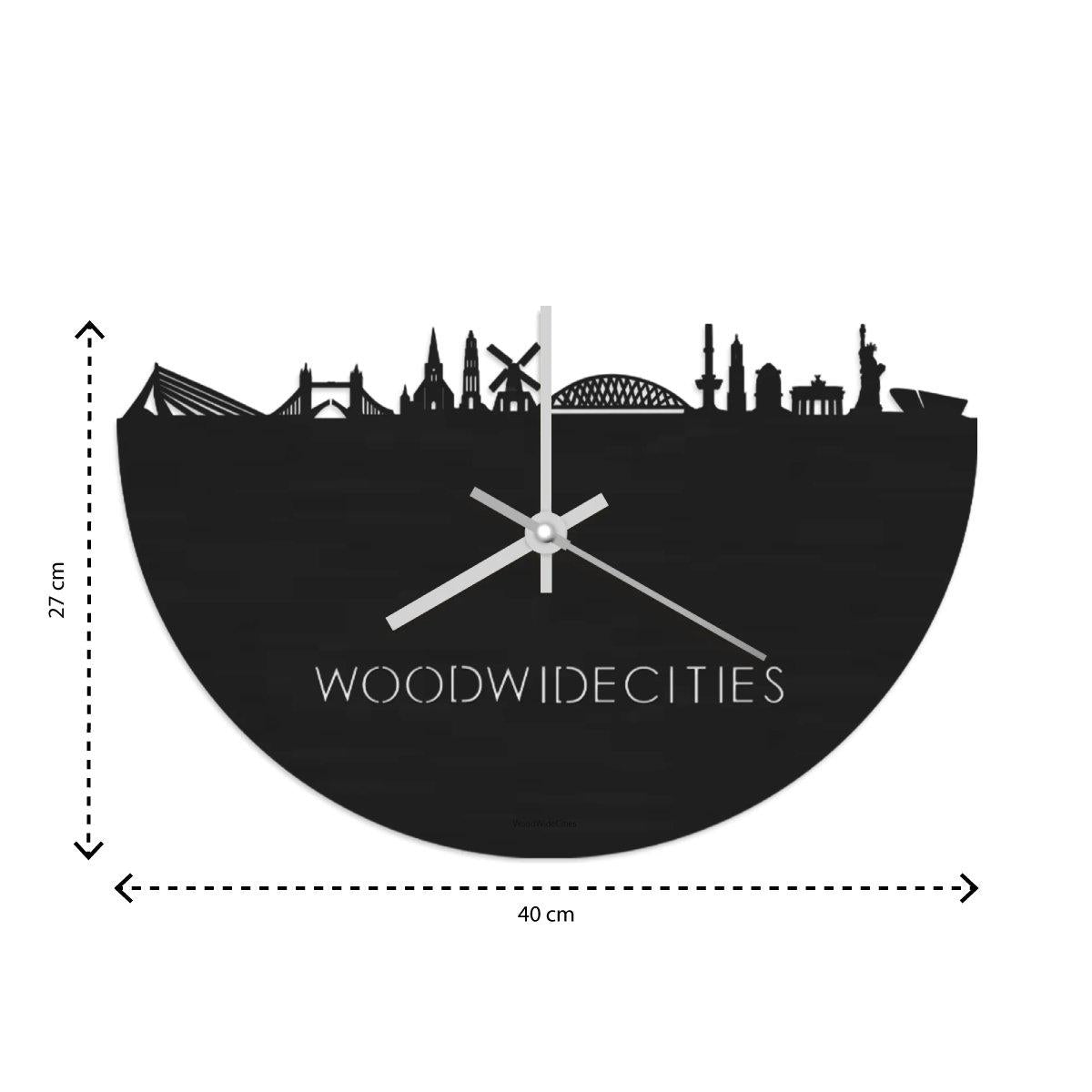 Skyline Klok Alphen aan den Rijn Black Zwart houten cadeau wanddecoratie relatiegeschenk van WoodWideCities