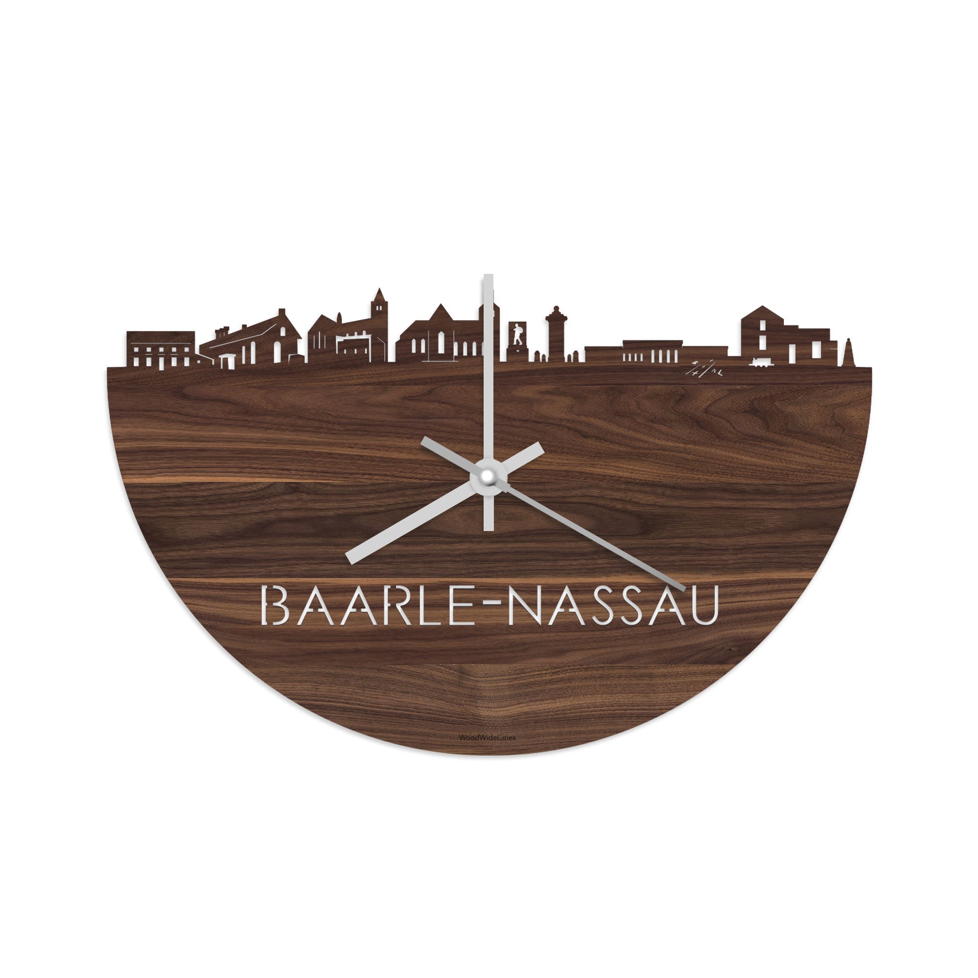 Skyline Klok Baarle-Nassau Noten houten cadeau decoratie relatiegeschenk van WoodWideCities