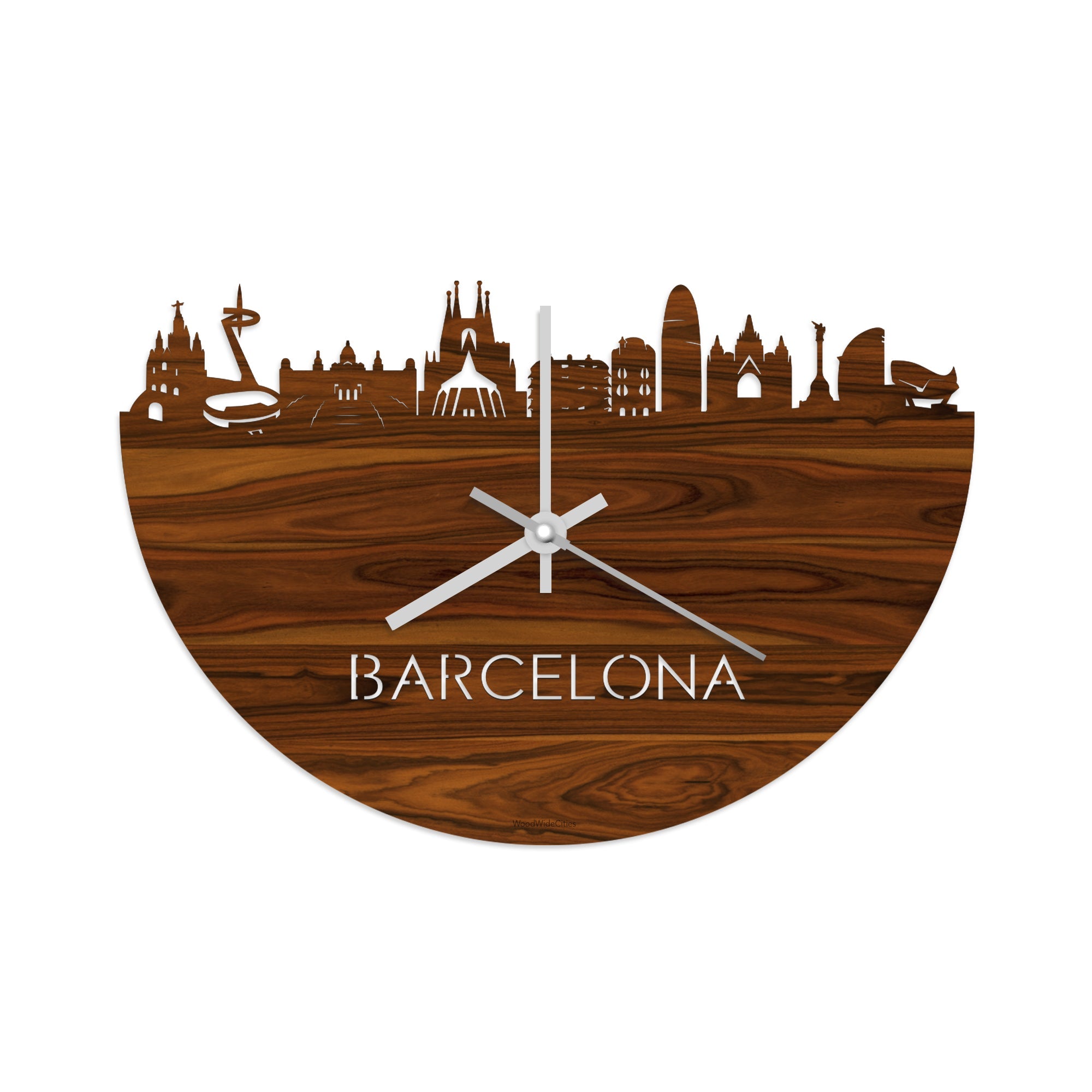 Skyline Klok Barcelona Palissander houten cadeau wanddecoratie relatiegeschenk van WoodWideCities