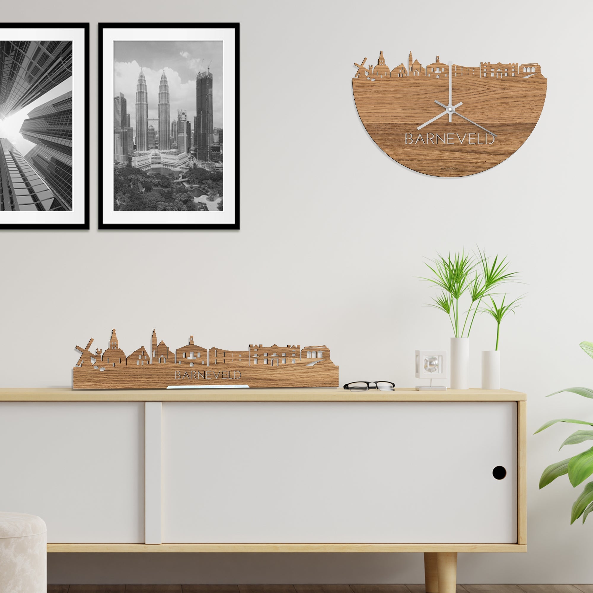 Skyline Klok Barneveld Eiken houten cadeau wanddecoratie relatiegeschenk van WoodWideCities