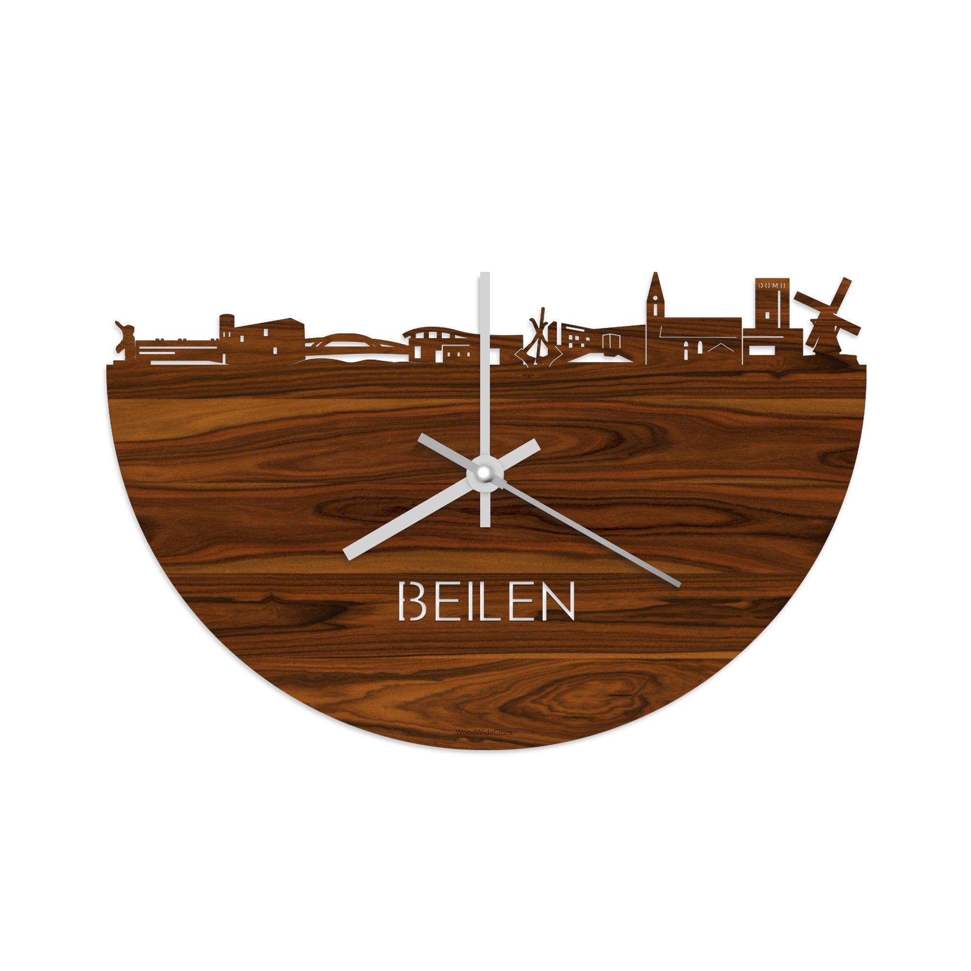 Skyline Klok Beilen Palissander houten cadeau wanddecoratie relatiegeschenk van WoodWideCities