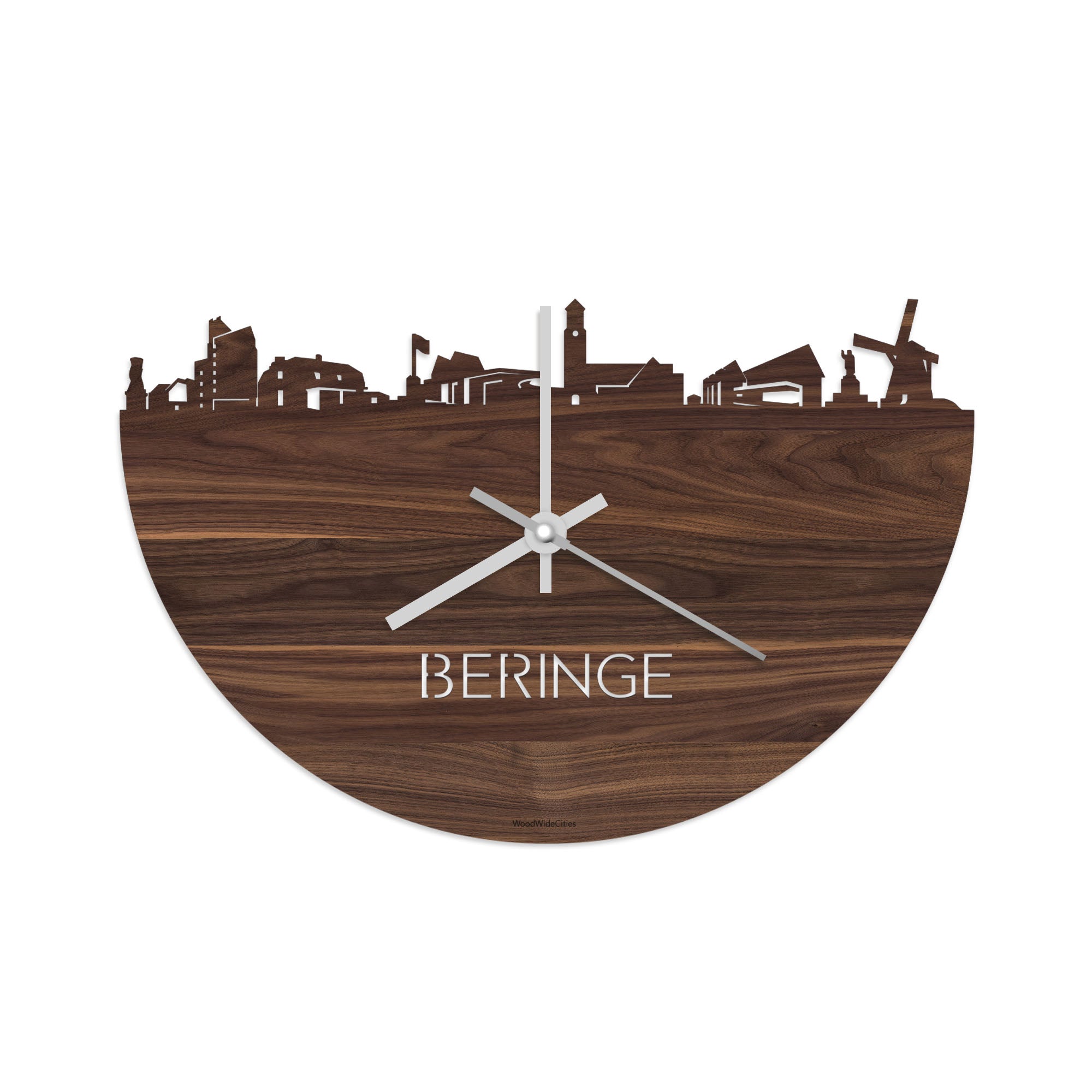 Skyline Klok Beringe Noten houten cadeau decoratie relatiegeschenk van WoodWideCities