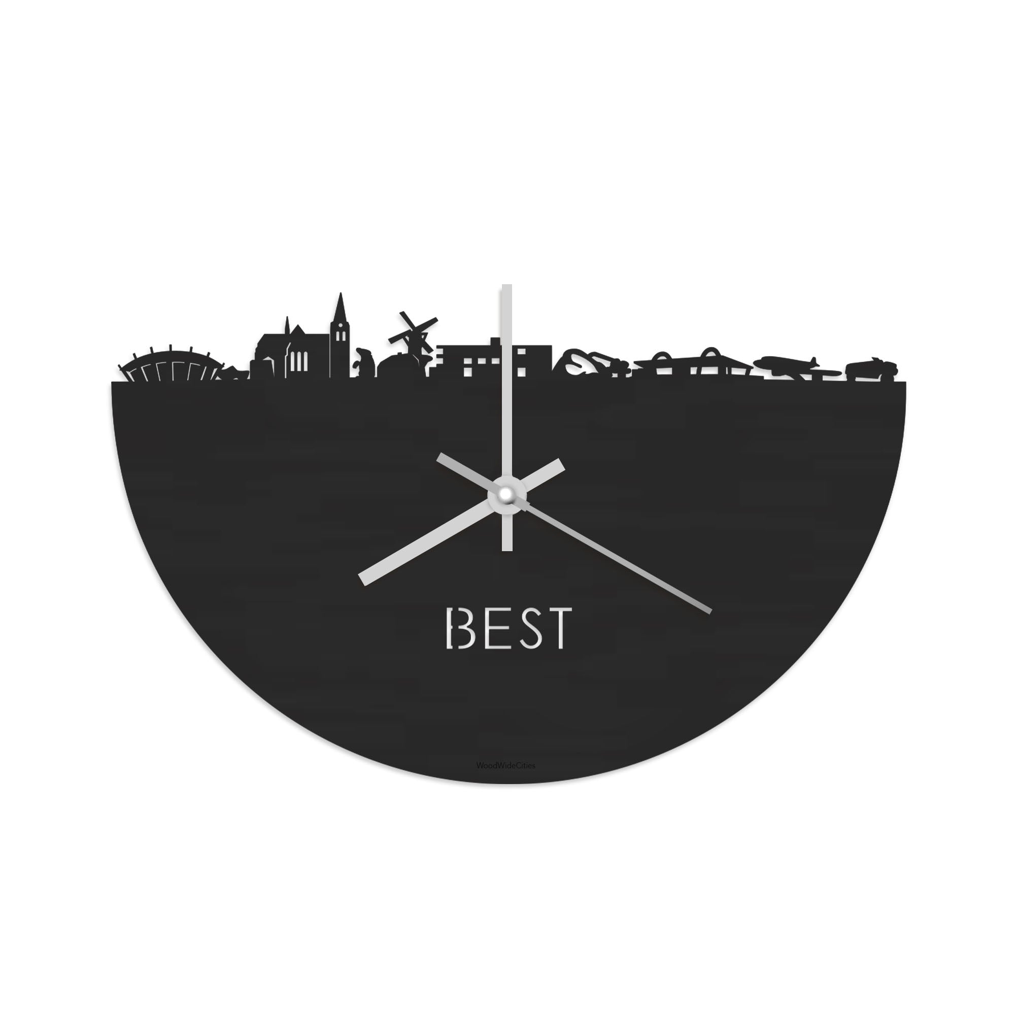 Skyline Klok Best Black Zwart houten cadeau decoratie relatiegeschenk van WoodWideCities