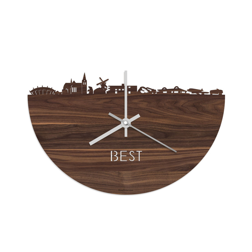 Skyline Klok Best Noten houten cadeau decoratie relatiegeschenk van WoodWideCities