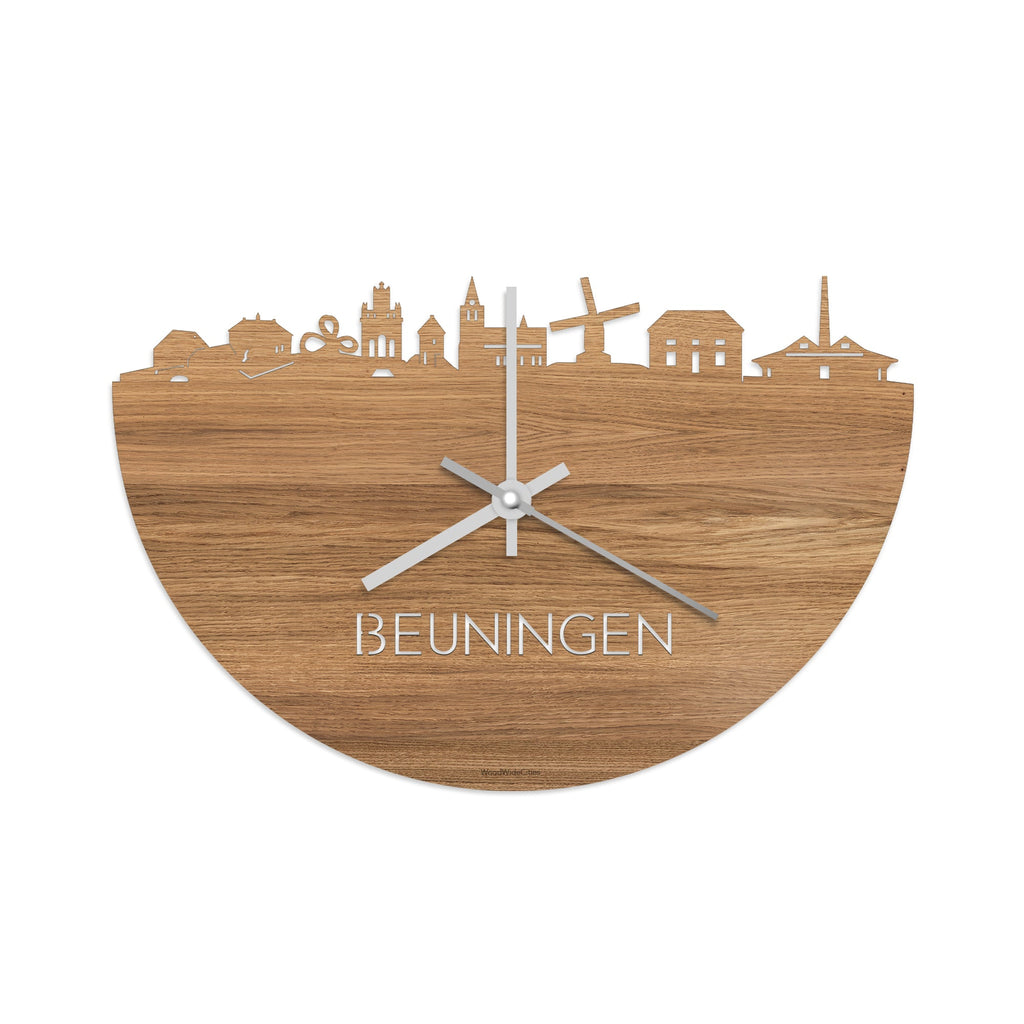 Skyline Klok Beuningen Eiken houten cadeau wanddecoratie relatiegeschenk van WoodWideCities