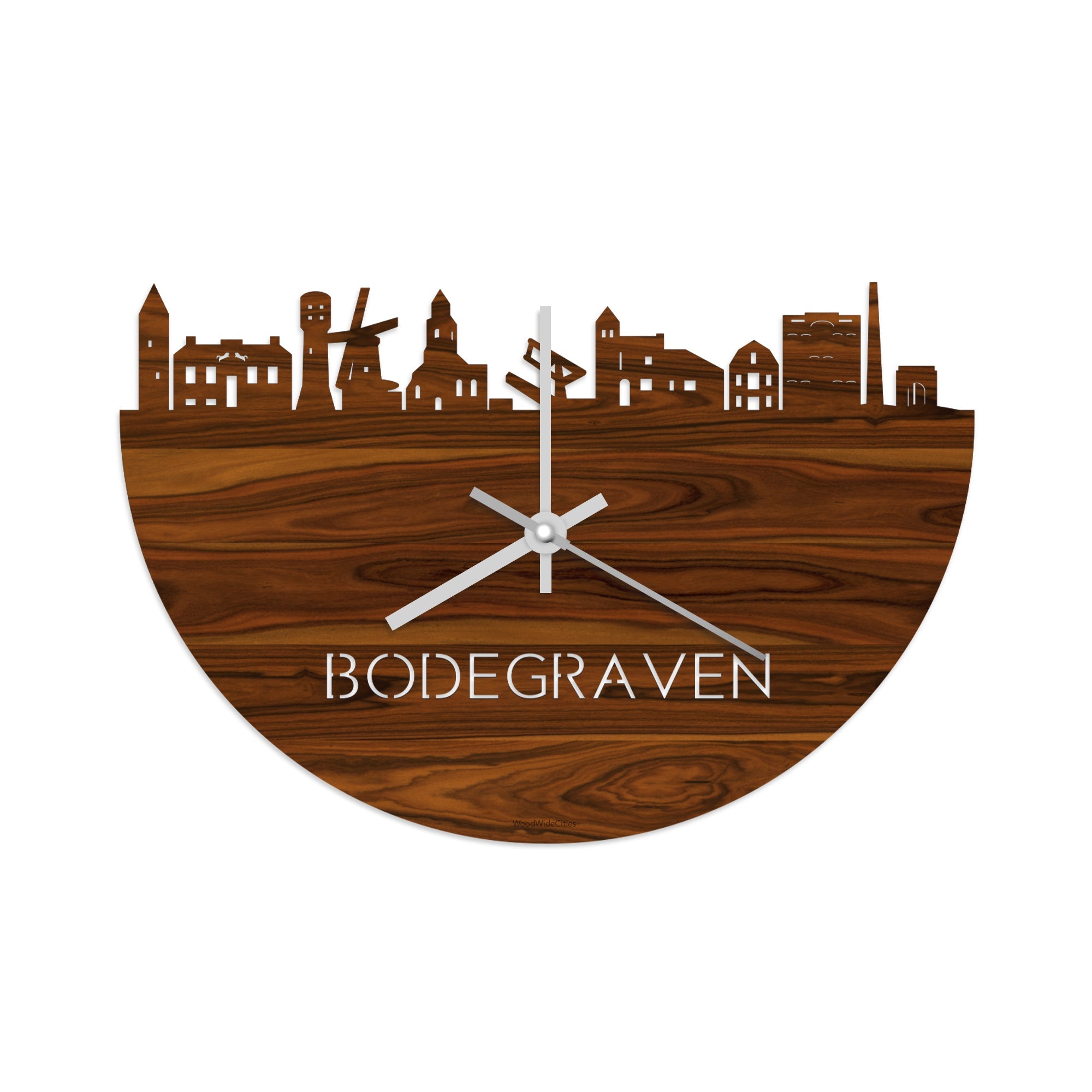 Skyline Klok Bodegraven Palissander houten cadeau wanddecoratie relatiegeschenk van WoodWideCities