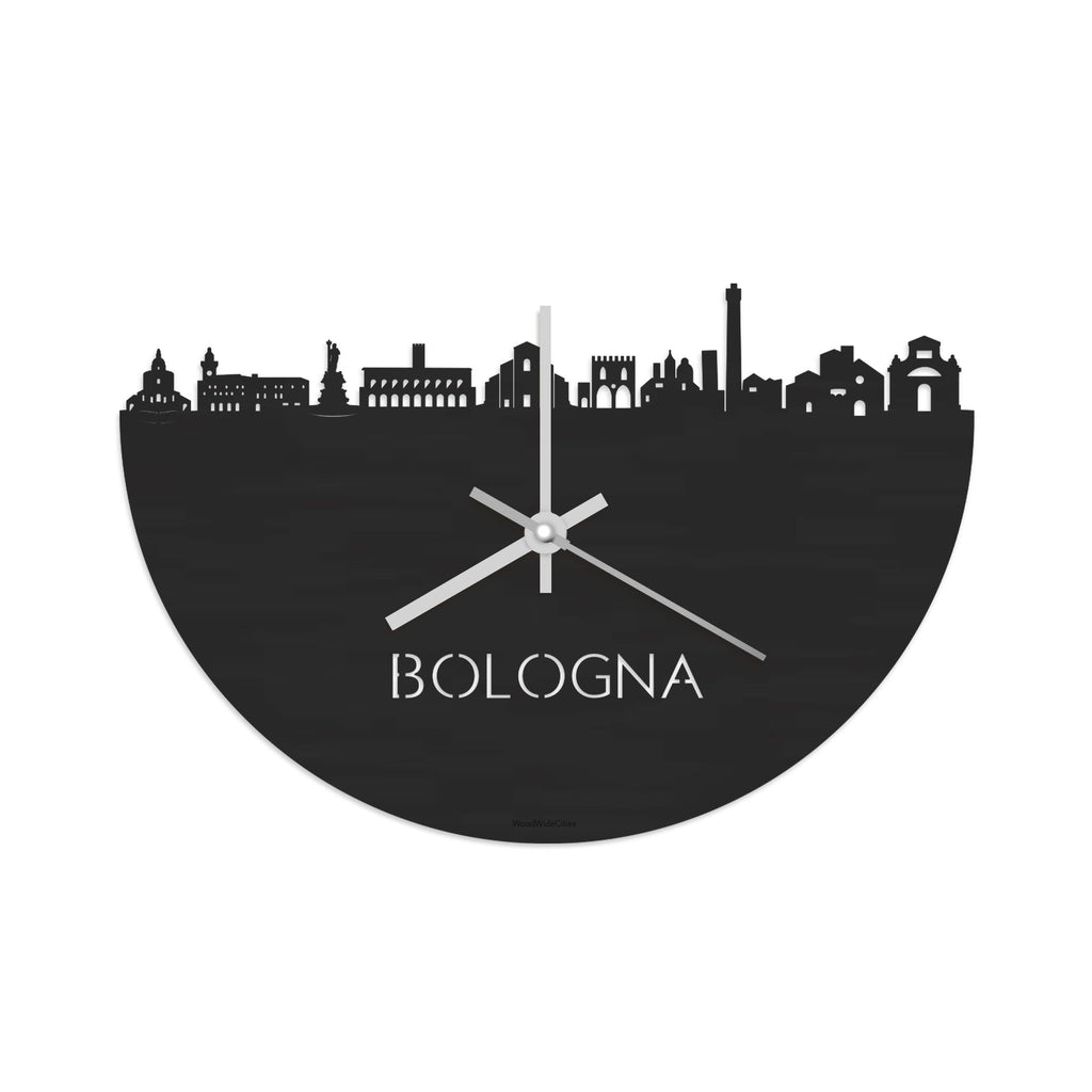 Skyline Klok Bologna Black Zwart houten cadeau decoratie relatiegeschenk van WoodWideCities