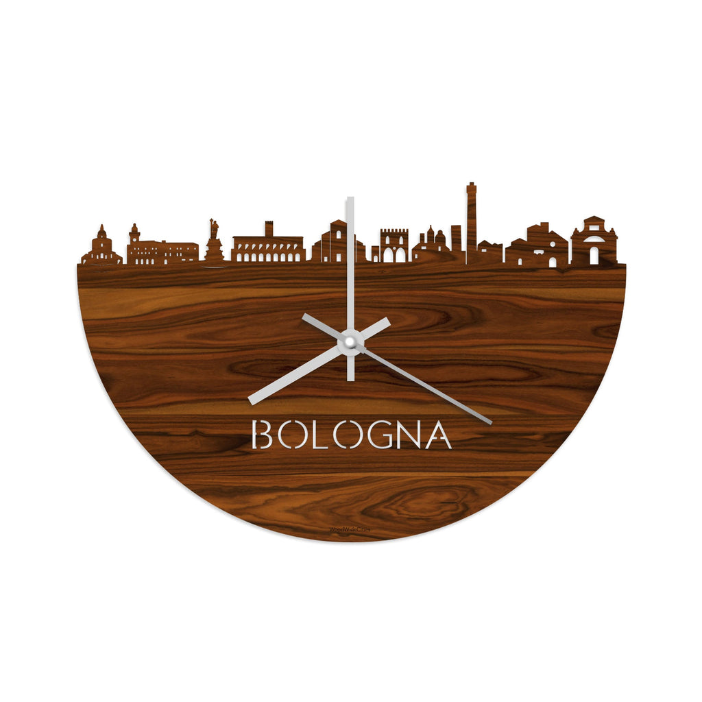 Skyline Klok Bologna Palissander houten cadeau decoratie relatiegeschenk van WoodWideCities