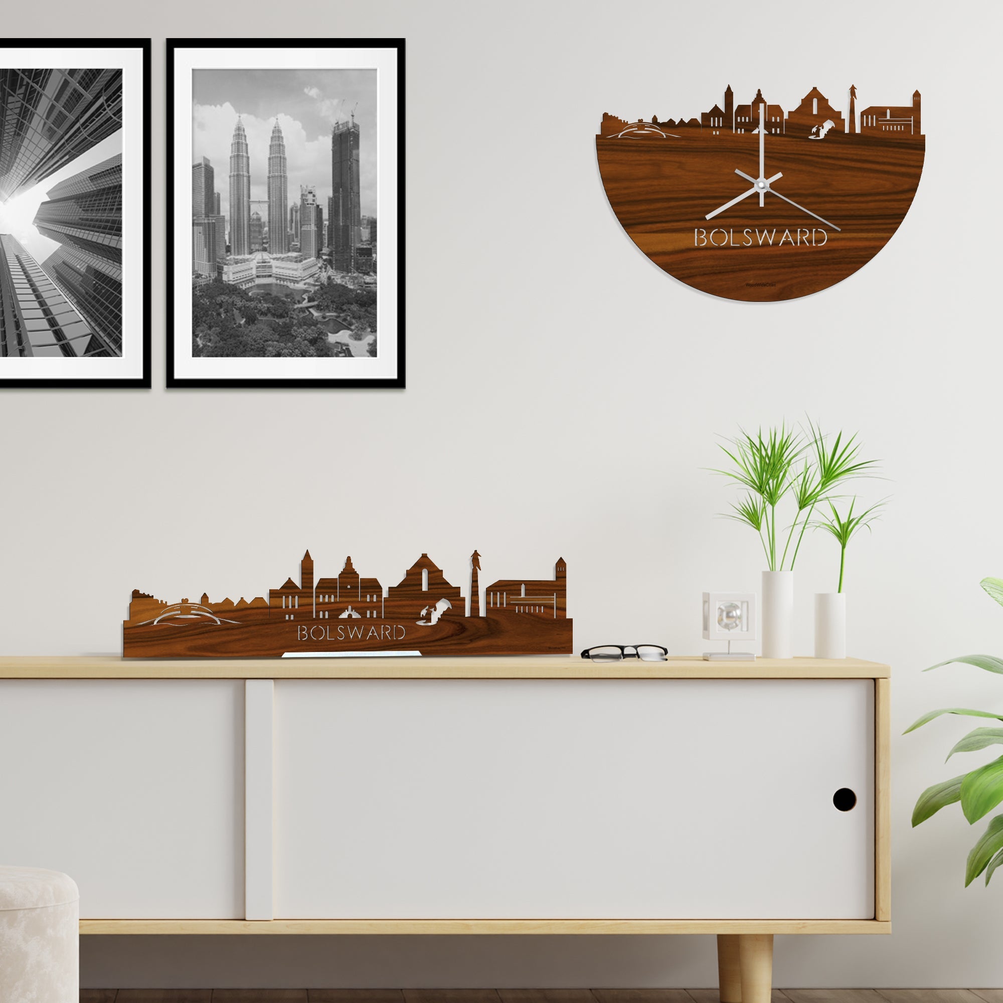 Skyline Klok Bolsward Palissander houten cadeau decoratie relatiegeschenk van WoodWideCities