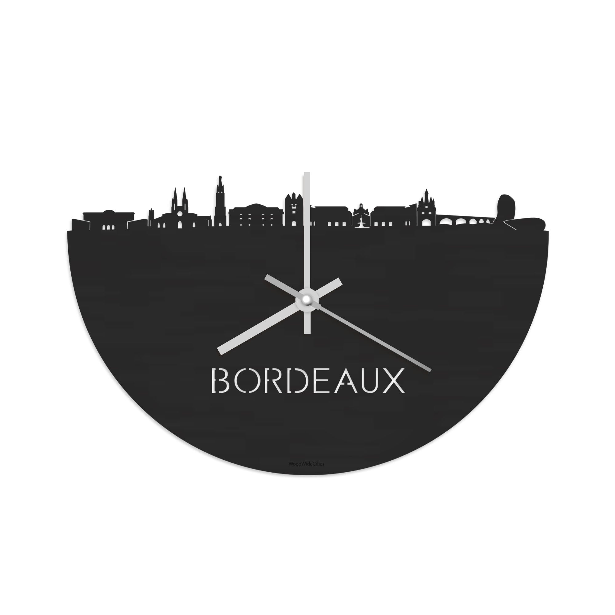 Skyline Klok Bordeaux Black Zwart houten cadeau decoratie relatiegeschenk van WoodWideCities