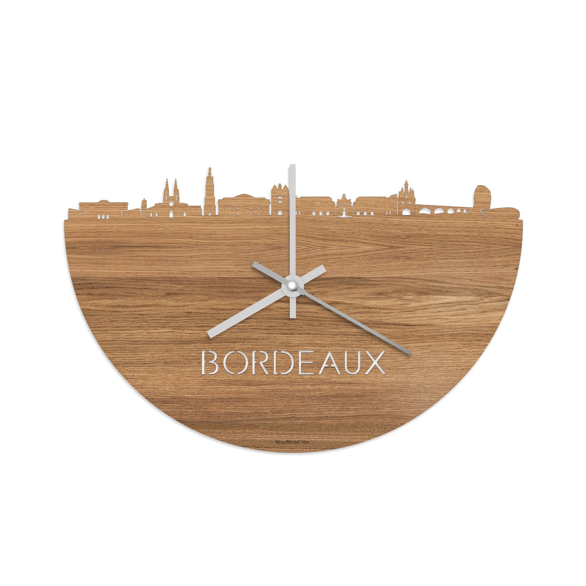 Skyline Klok Bordeaux Eiken houten cadeau decoratie relatiegeschenk van WoodWideCities