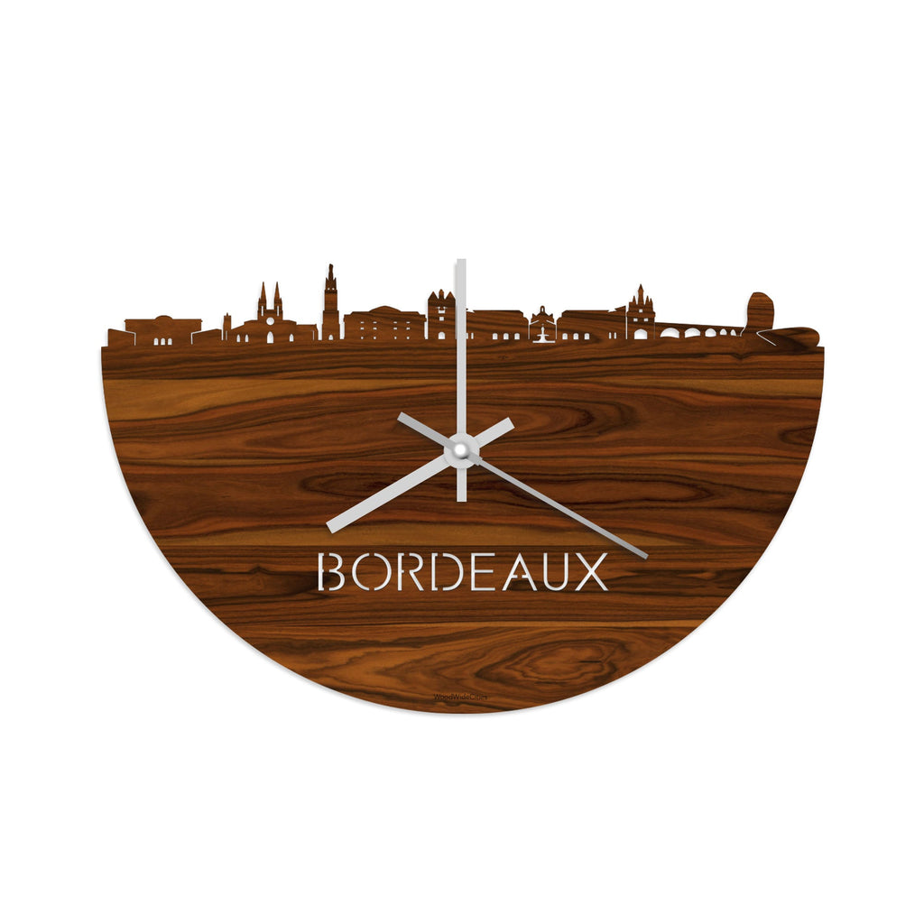 Skyline Klok Bordeaux Palissander houten cadeau decoratie relatiegeschenk van WoodWideCities