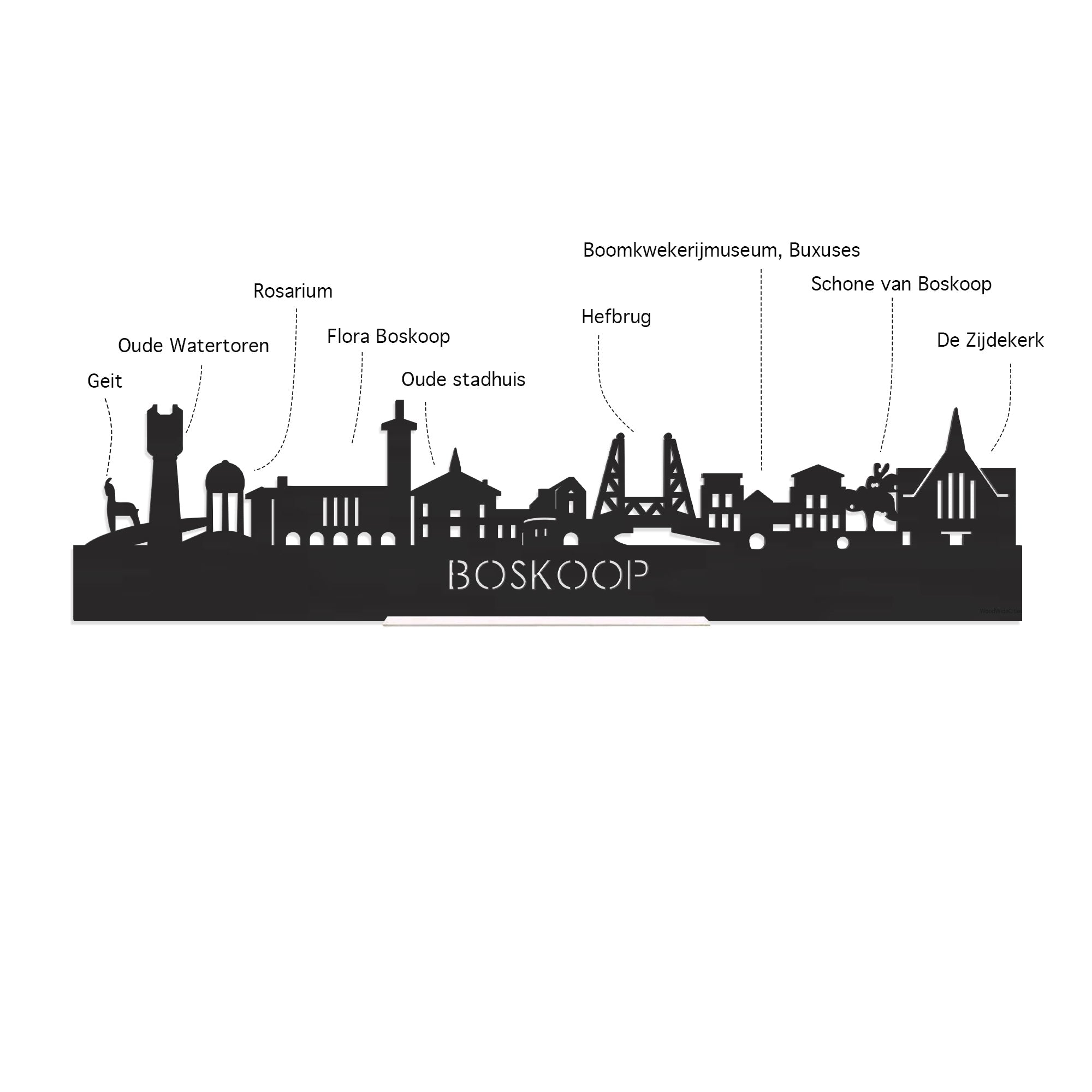 Skyline Klok Boskoop Eiken houten cadeau wanddecoratie relatiegeschenk van WoodWideCities