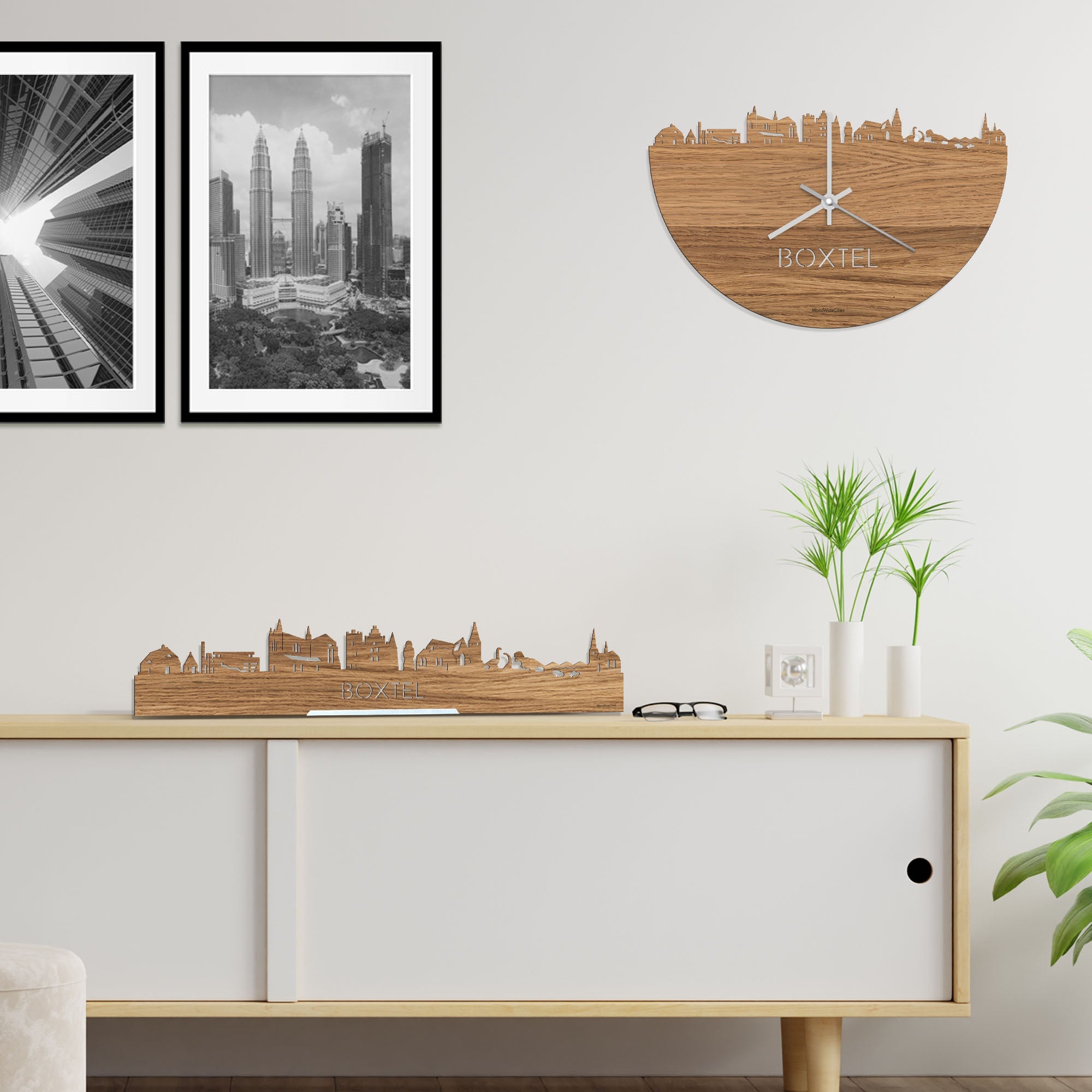 Skyline Klok Boxtel Eiken houten cadeau decoratie relatiegeschenk van WoodWideCities