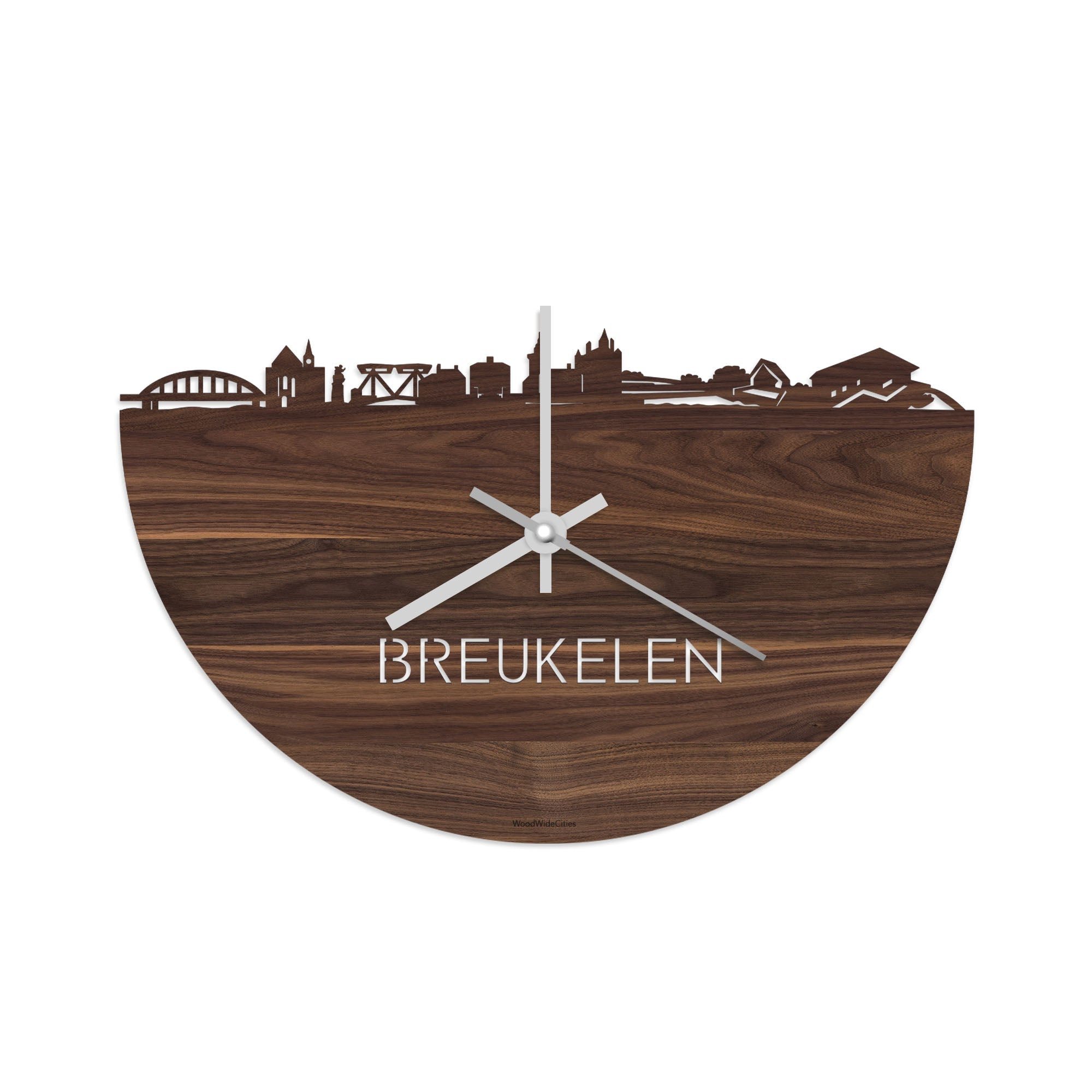 Skyline Klok Breukelen Noten houten cadeau decoratie relatiegeschenk van WoodWideCities