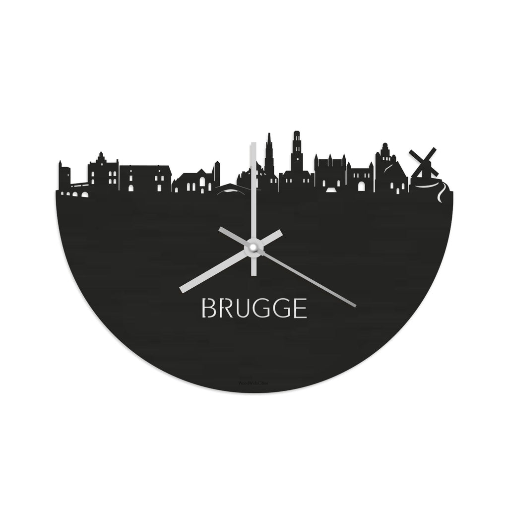 Skyline Klok Brugge Black Zwart houten cadeau wanddecoratie relatiegeschenk van WoodWideCities