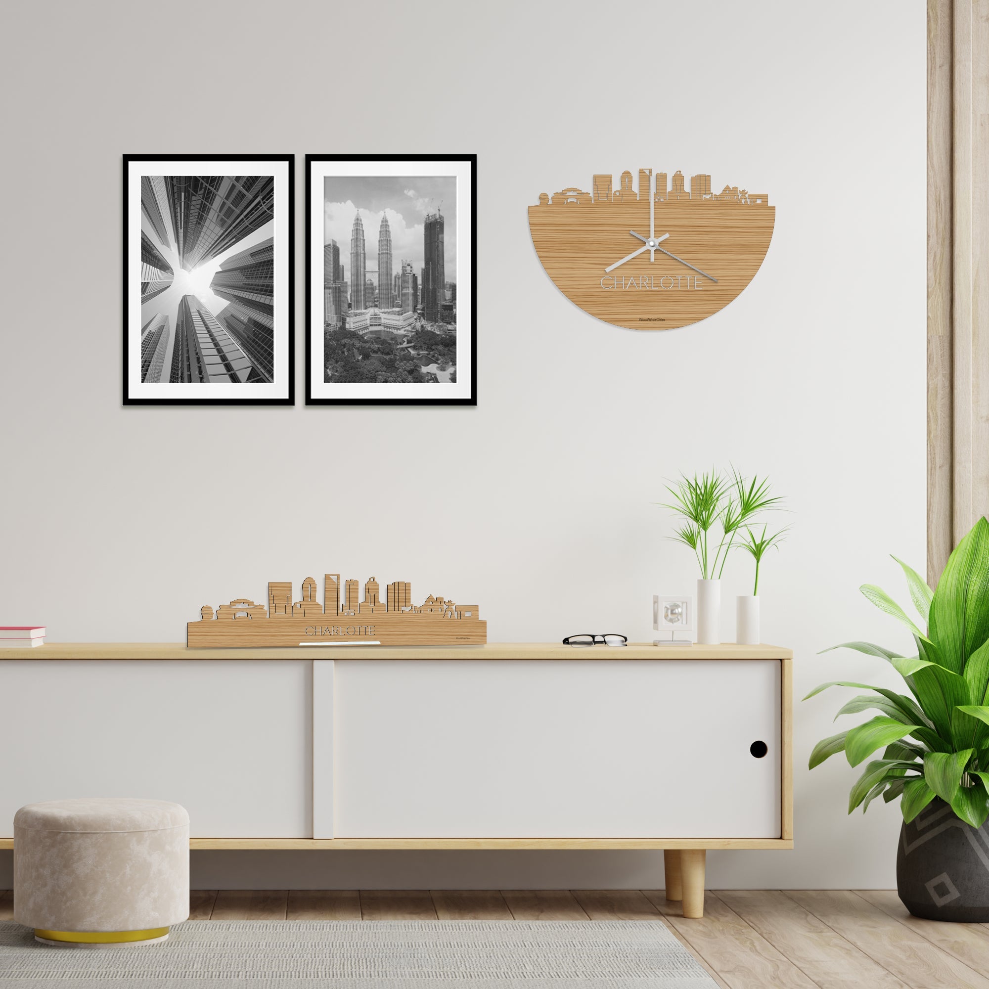 Skyline Klok Charlotte Bamboe houten cadeau decoratie relatiegeschenk van WoodWideCities