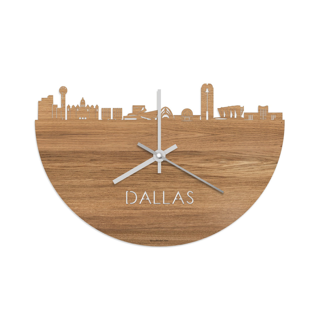 Skyline Klok Dallas Eiken houten cadeau decoratie relatiegeschenk van WoodWideCities