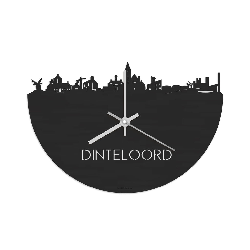 Skyline Klok Dinteloord Black Zwart houten cadeau decoratie relatiegeschenk van WoodWideCities