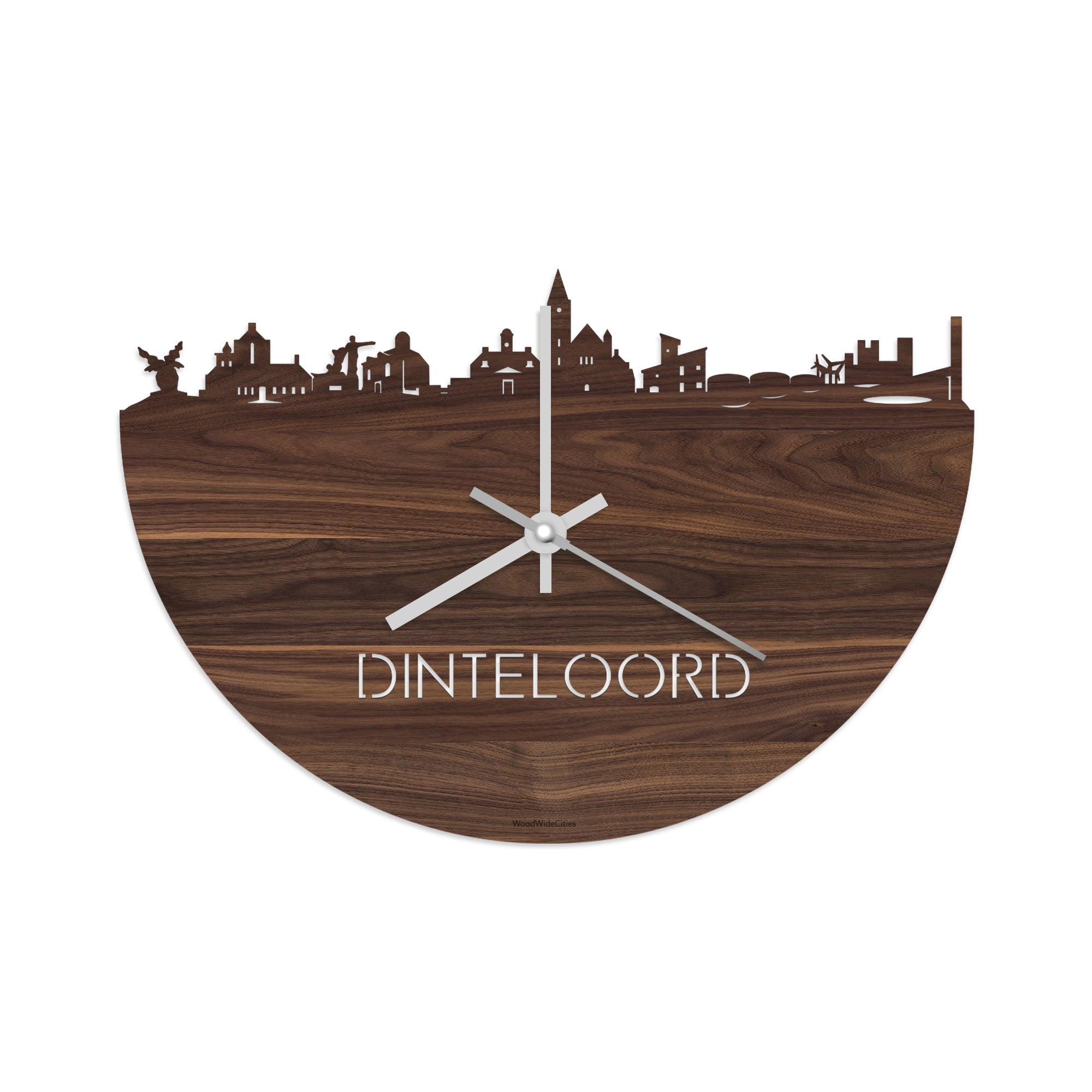 Skyline Klok Dinteloord Noten houten cadeau decoratie relatiegeschenk van WoodWideCities