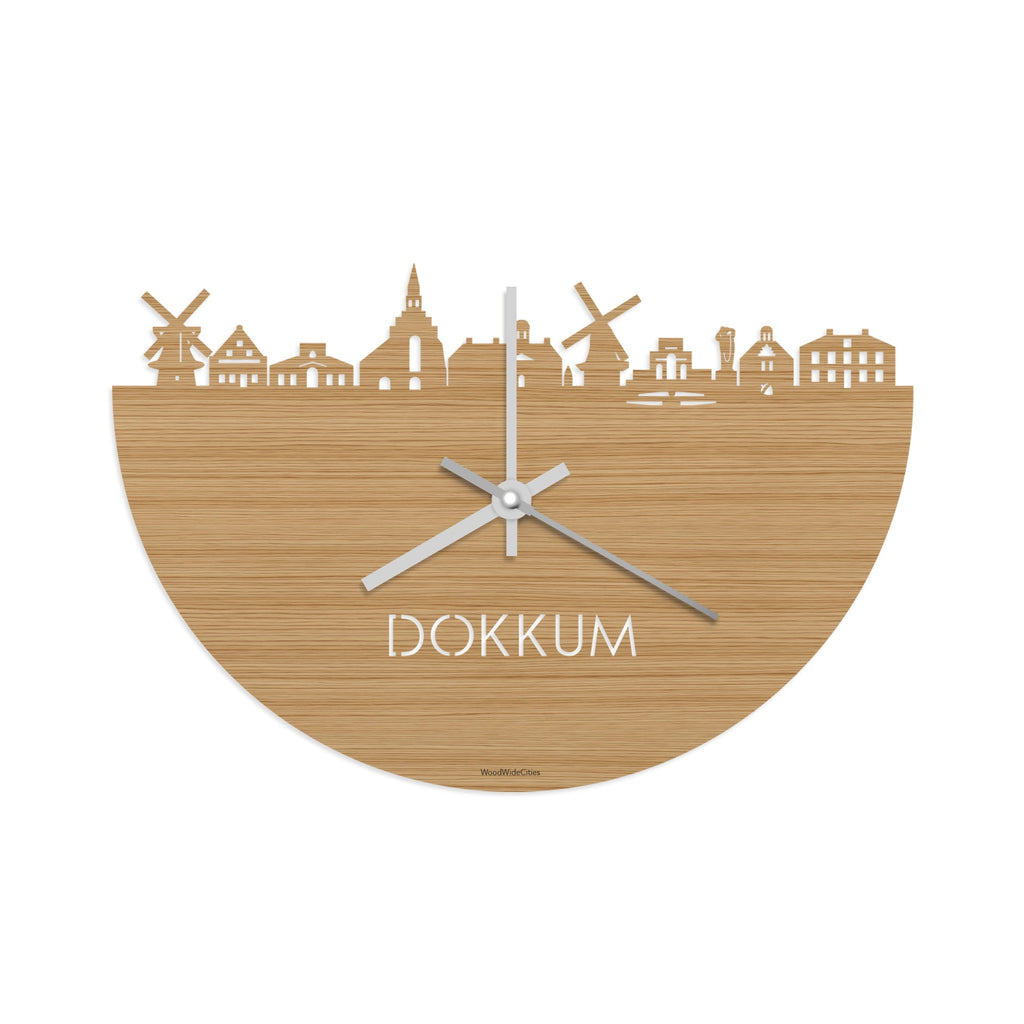 Skyline Klok Dokkum Bamboe houten cadeau decoratie relatiegeschenk van WoodWideCities