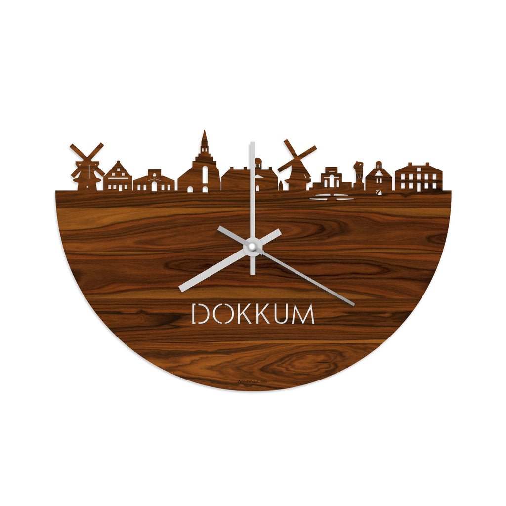 Skyline Klok Dokkum Palissander houten cadeau decoratie relatiegeschenk van WoodWideCities