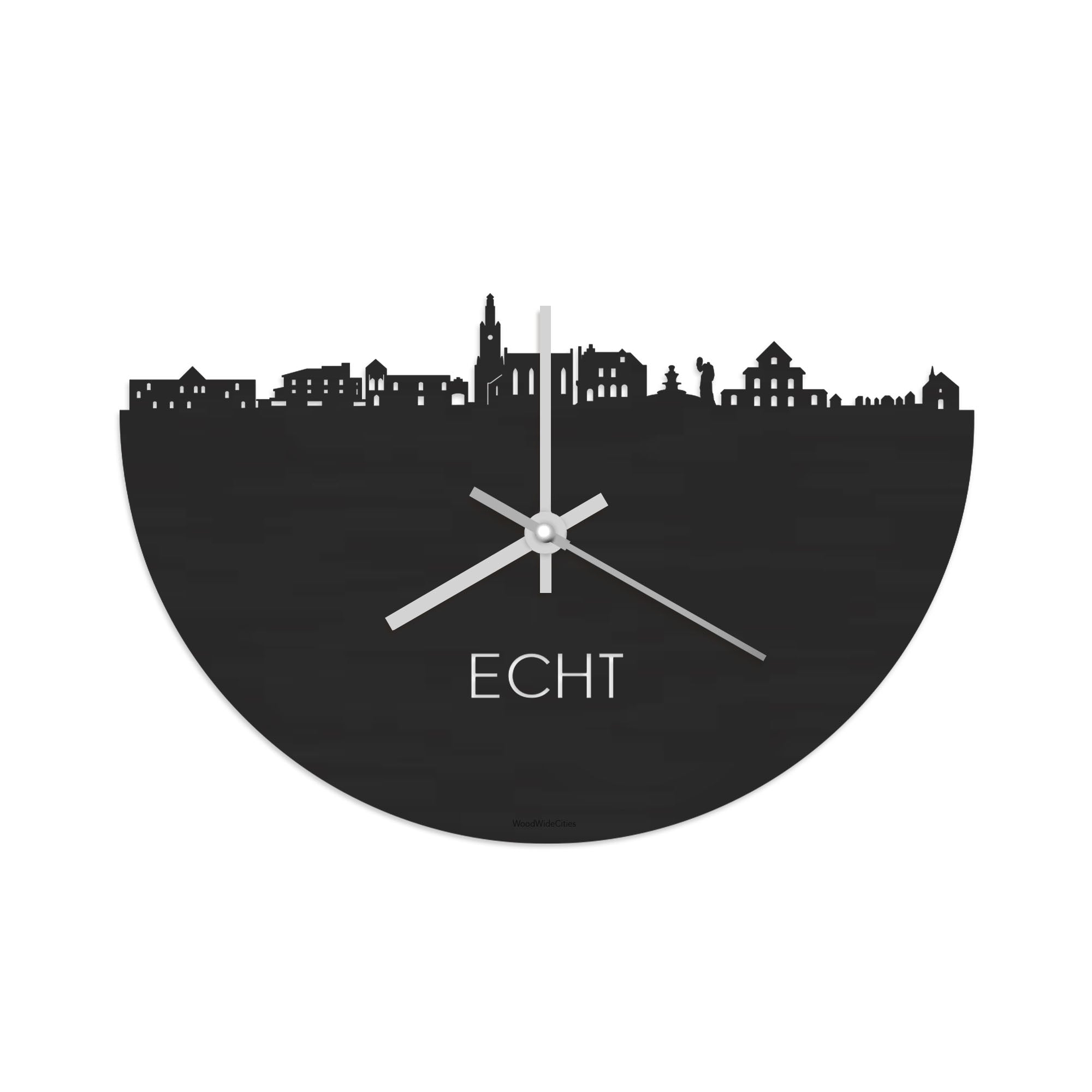 Skyline Klok Echt Black Zwart houten cadeau decoratie relatiegeschenk van WoodWideCities