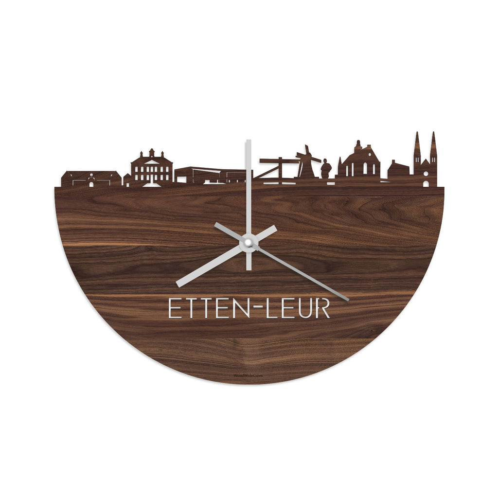 Skyline Klok Etten-Leur Noten houten cadeau decoratie relatiegeschenk van WoodWideCities