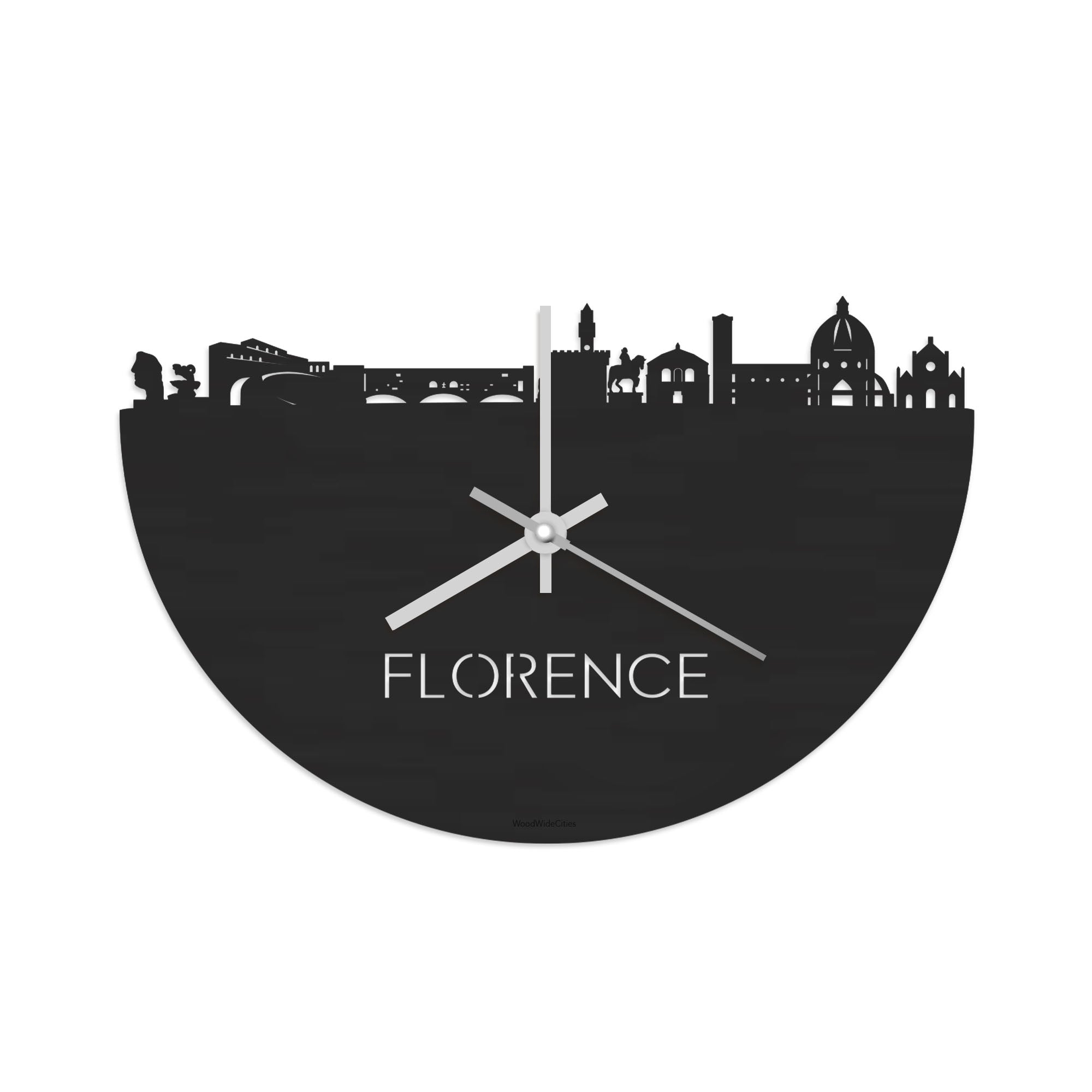 Skyline Klok Florence Black Zwart houten cadeau decoratie relatiegeschenk van WoodWideCities