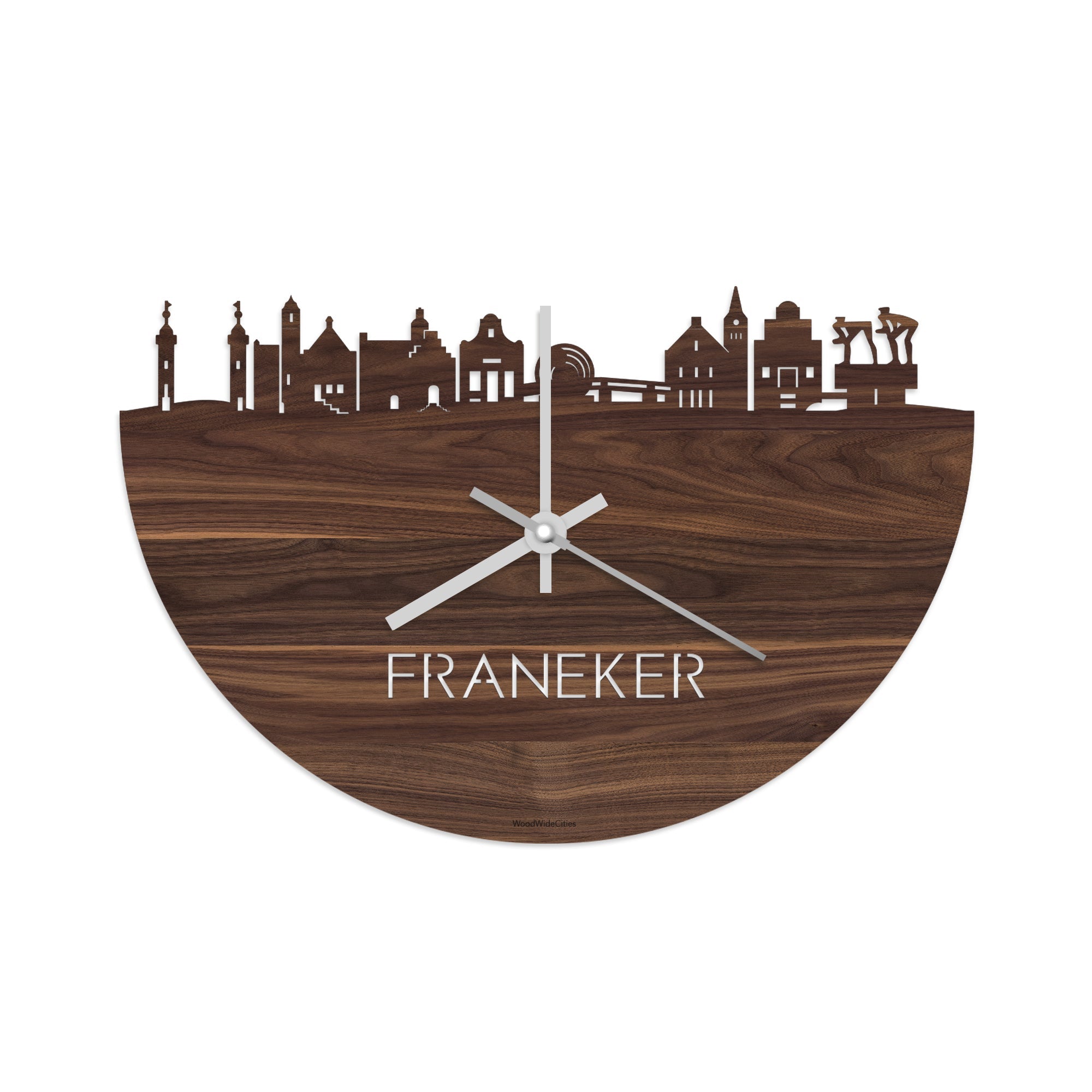 Skyline Klok Franeker Noten houten cadeau decoratie relatiegeschenk van WoodWideCities