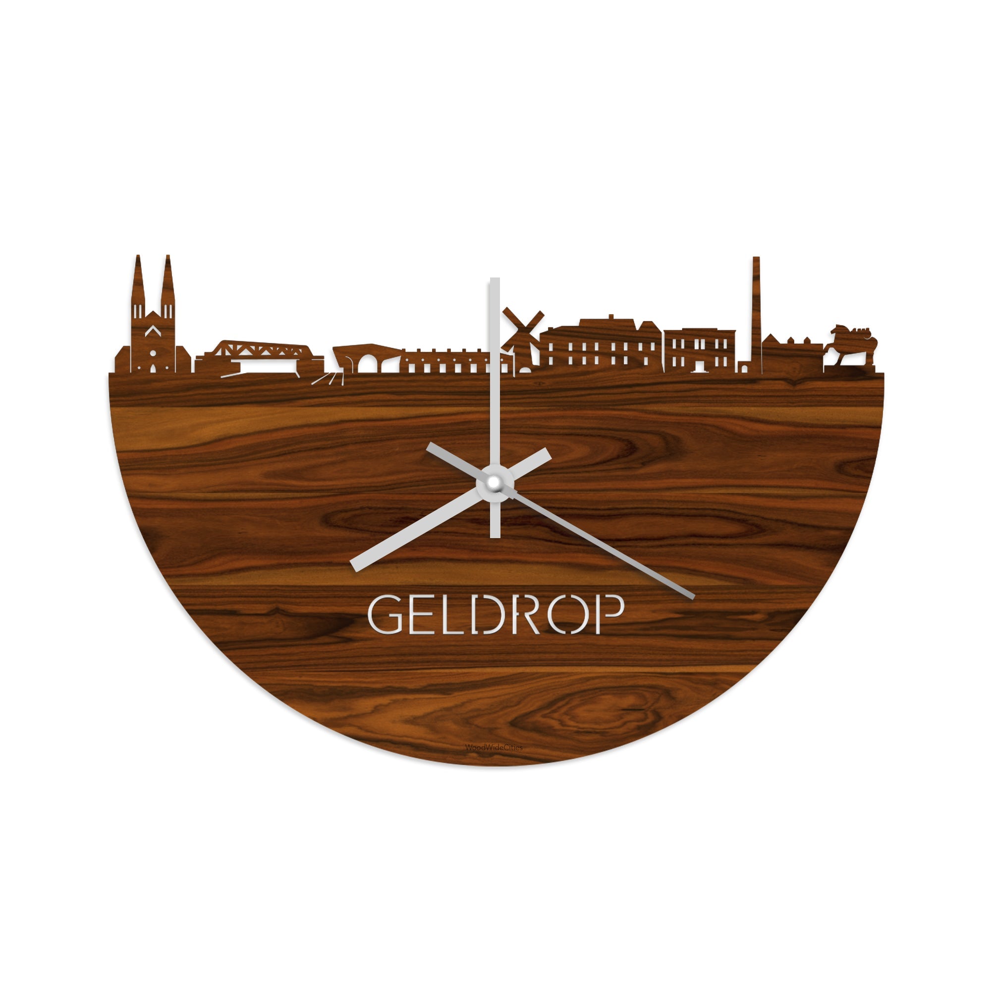 Skyline Klok Geldrop Palissander houten cadeau wanddecoratie relatiegeschenk van WoodWideCities