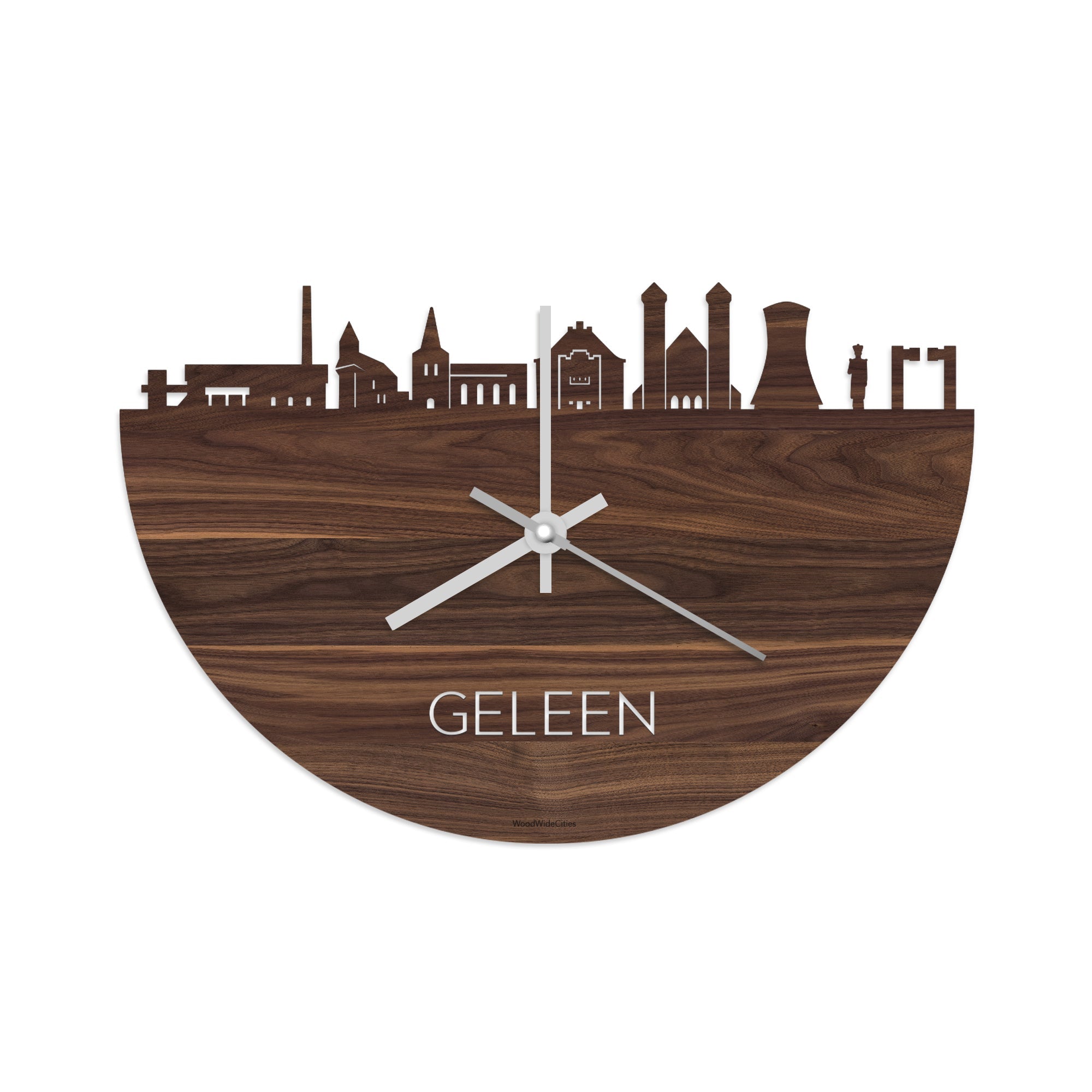 Skyline Klok Geleen Noten houten cadeau decoratie relatiegeschenk van WoodWideCities