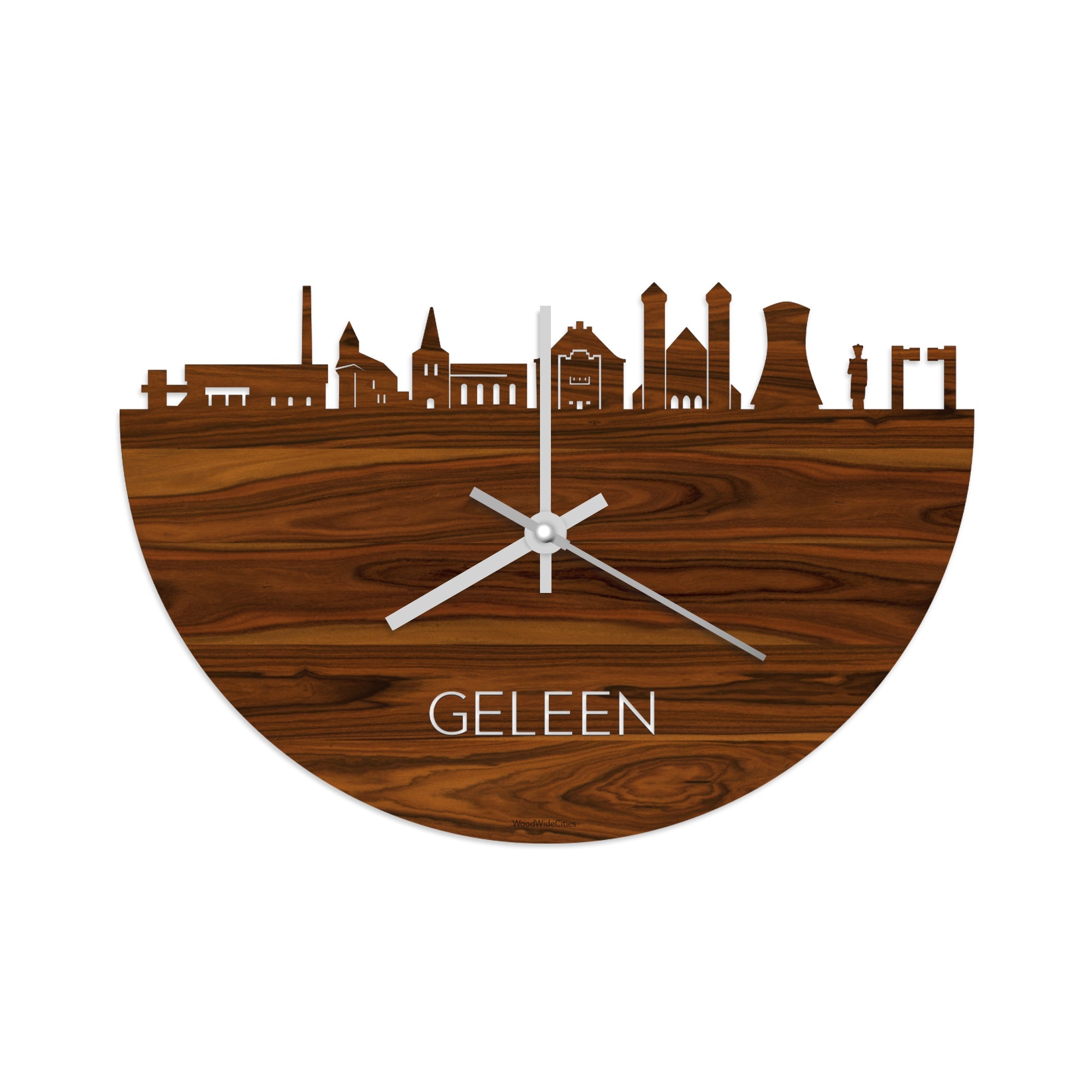 Skyline Klok Geleen Palissander houten cadeau decoratie relatiegeschenk van WoodWideCities