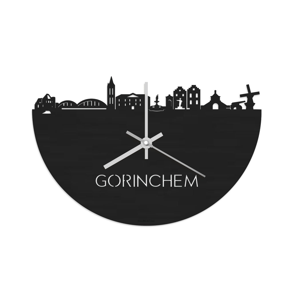 Skyline Klok Gorinchem Black Zwart houten cadeau wanddecoratie relatiegeschenk van WoodWideCities