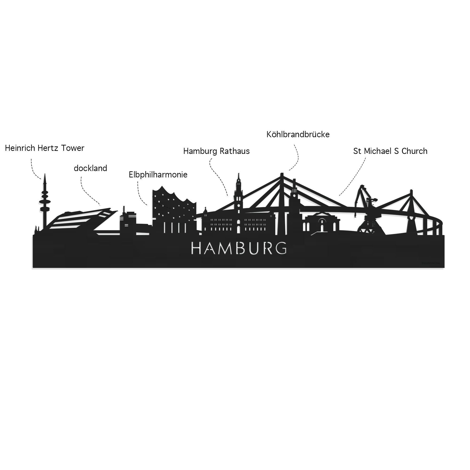 Skyline Klok Hamburg Black Zwart houten cadeau wanddecoratie relatiegeschenk van WoodWideCities