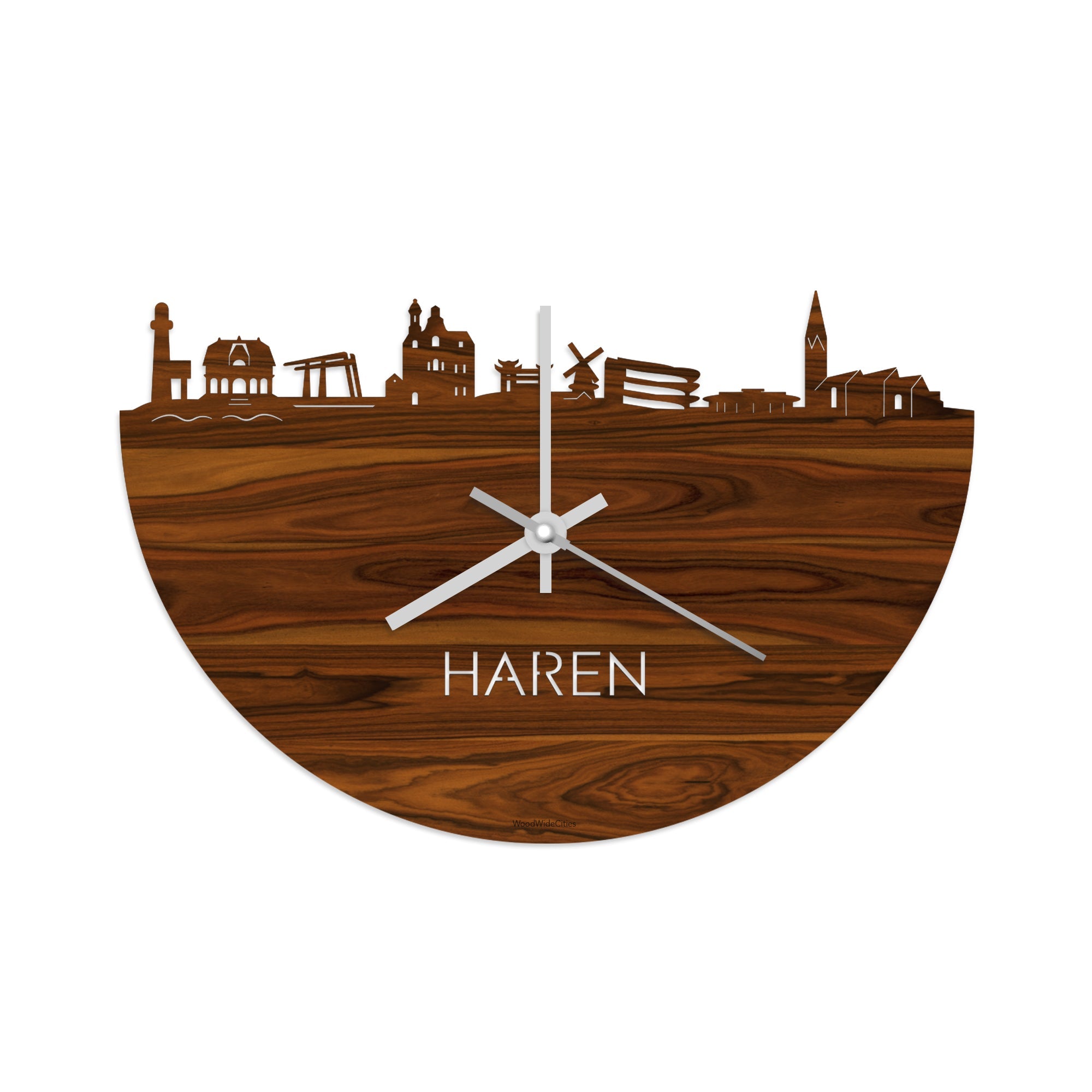 Skyline Klok Haren Palissander houten cadeau decoratie relatiegeschenk van WoodWideCities