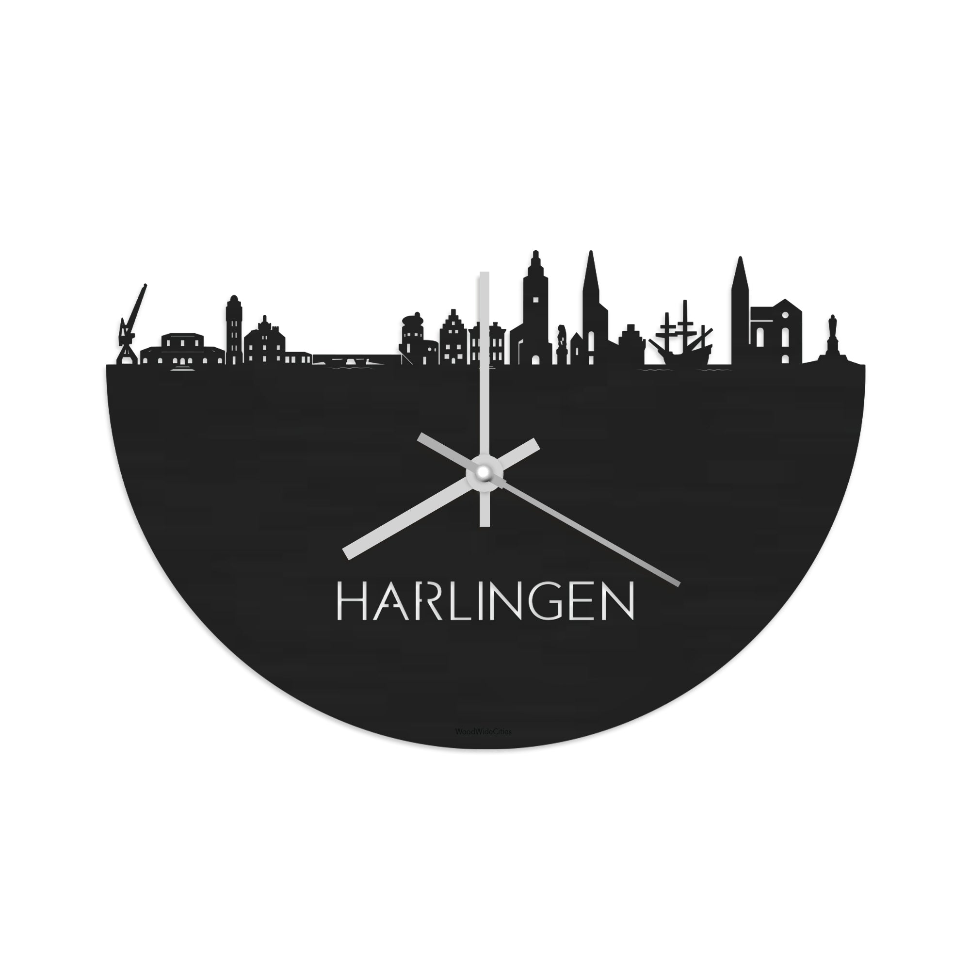 Skyline Klok Harlingen Black Zwart houten cadeau decoratie relatiegeschenk van WoodWideCities