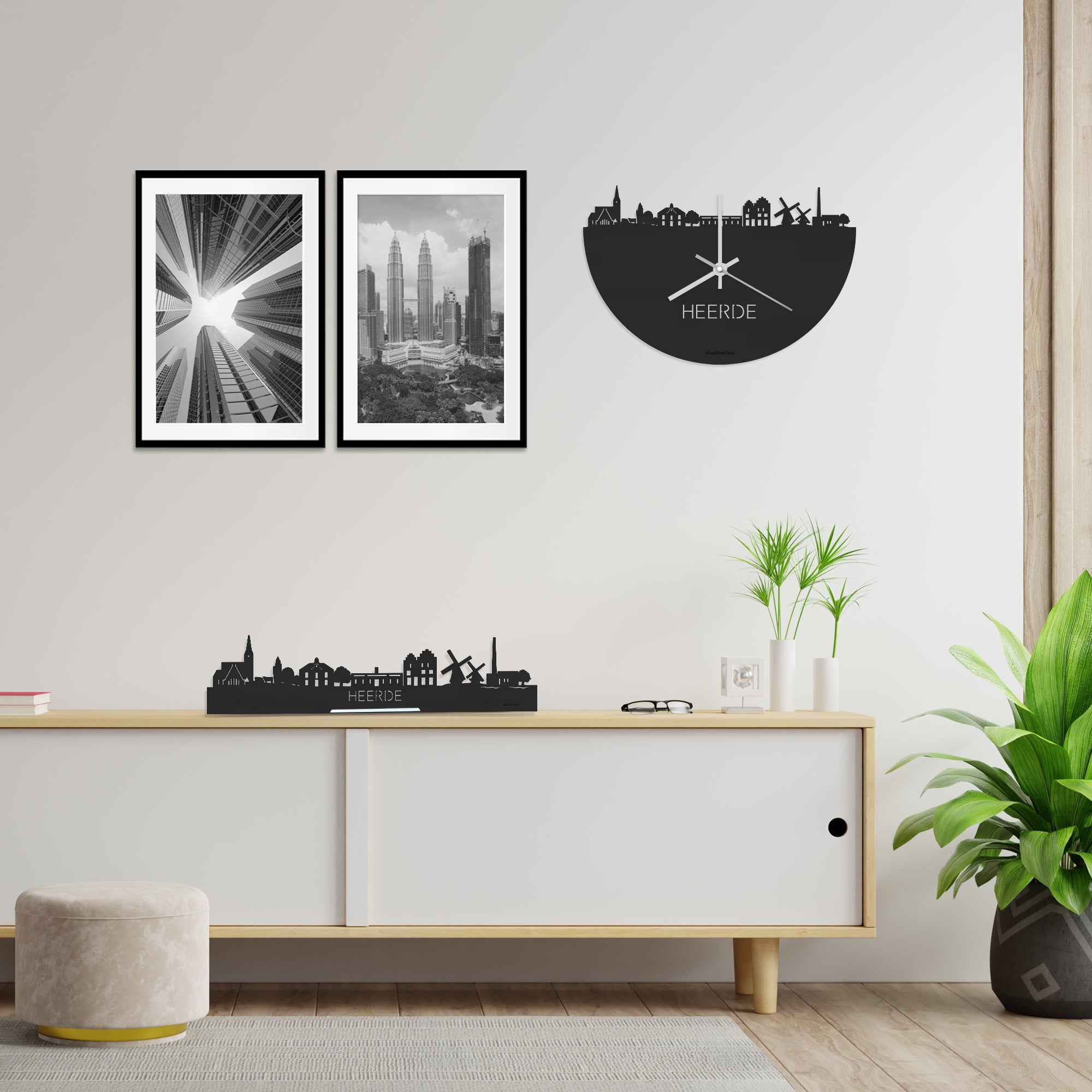 Skyline Klok Heerde Black Zwart houten cadeau decoratie relatiegeschenk van WoodWideCities