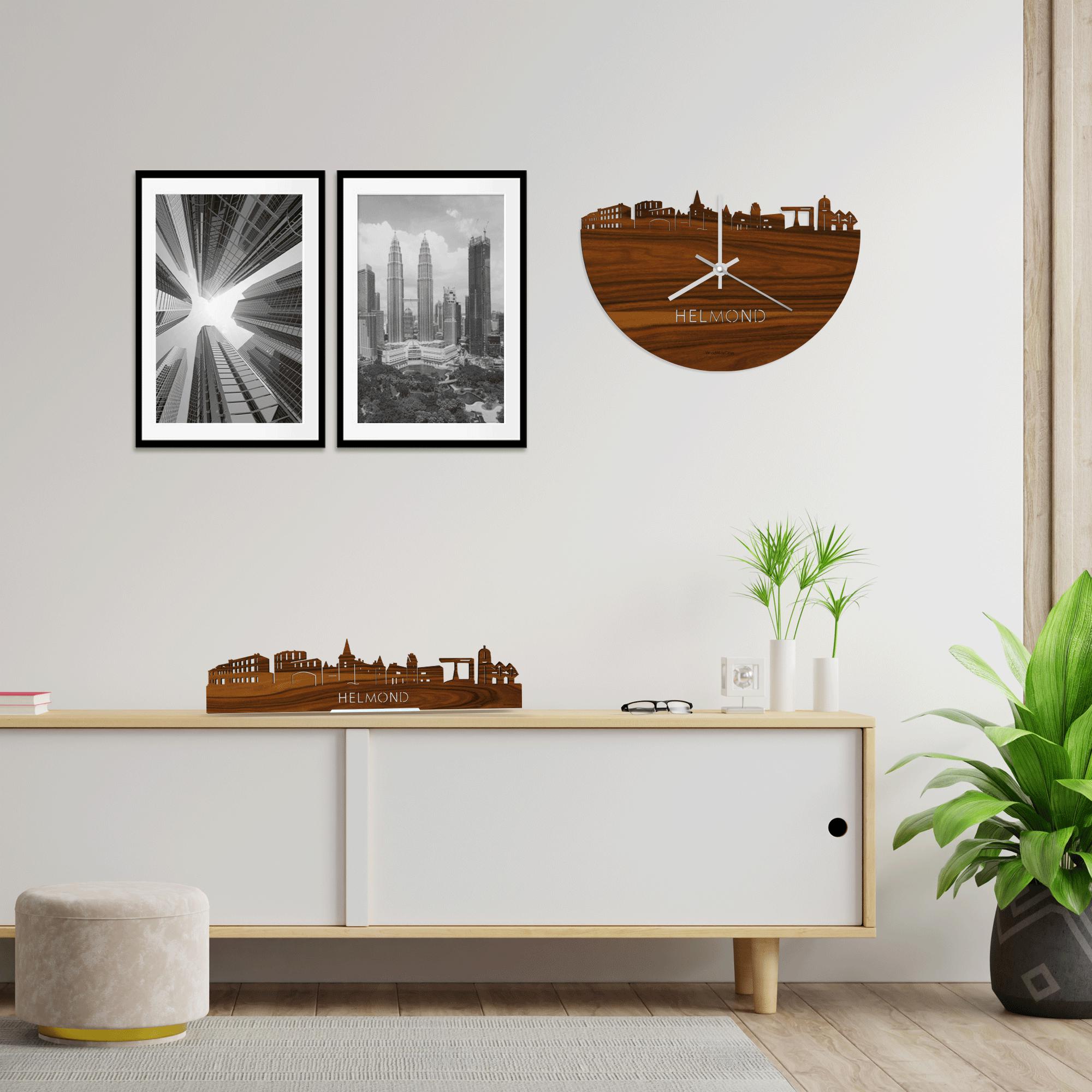 Skyline Klok Helmond Palissander houten cadeau wanddecoratie relatiegeschenk van WoodWideCities