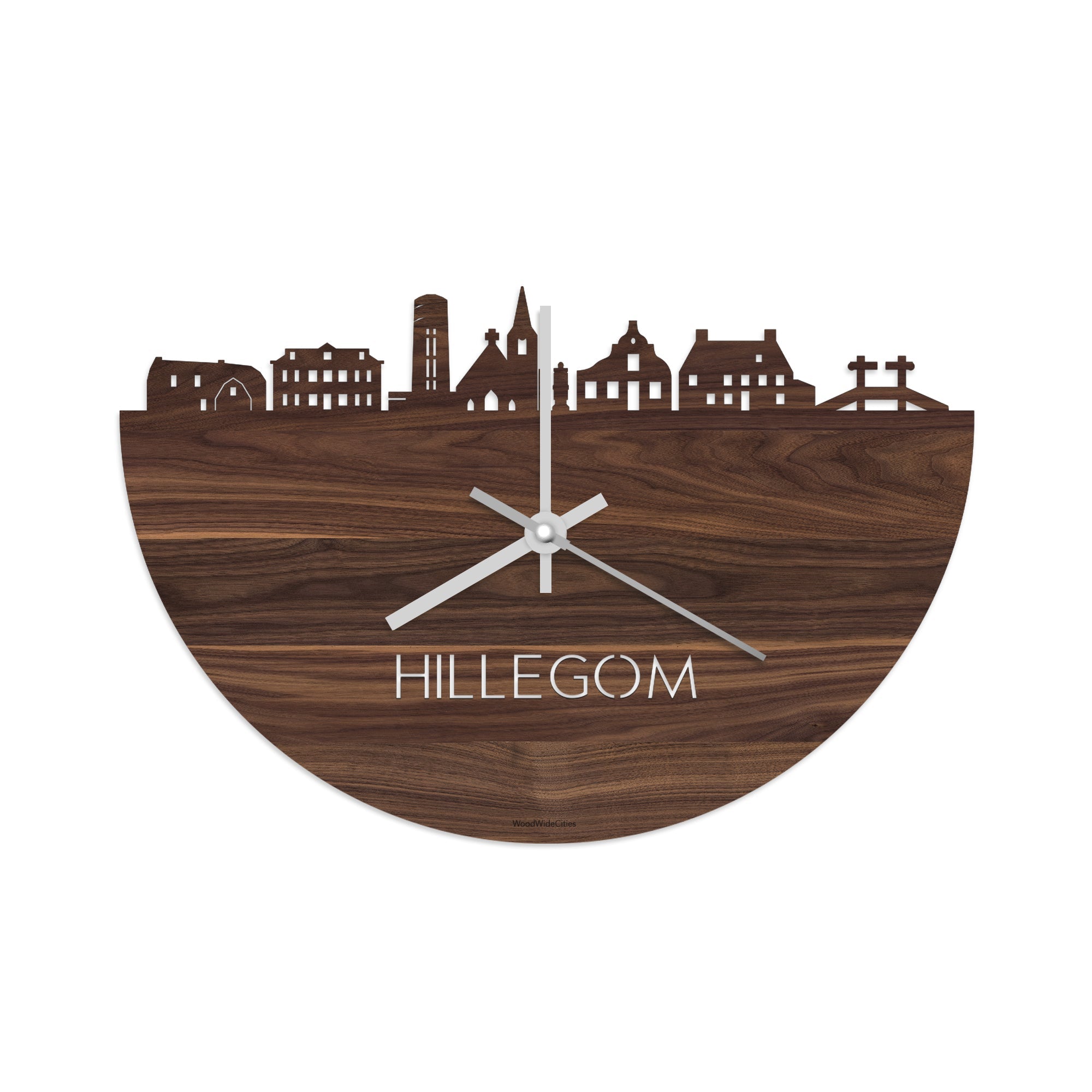 Skyline Klok Hillegom Noten houten cadeau decoratie relatiegeschenk van WoodWideCities