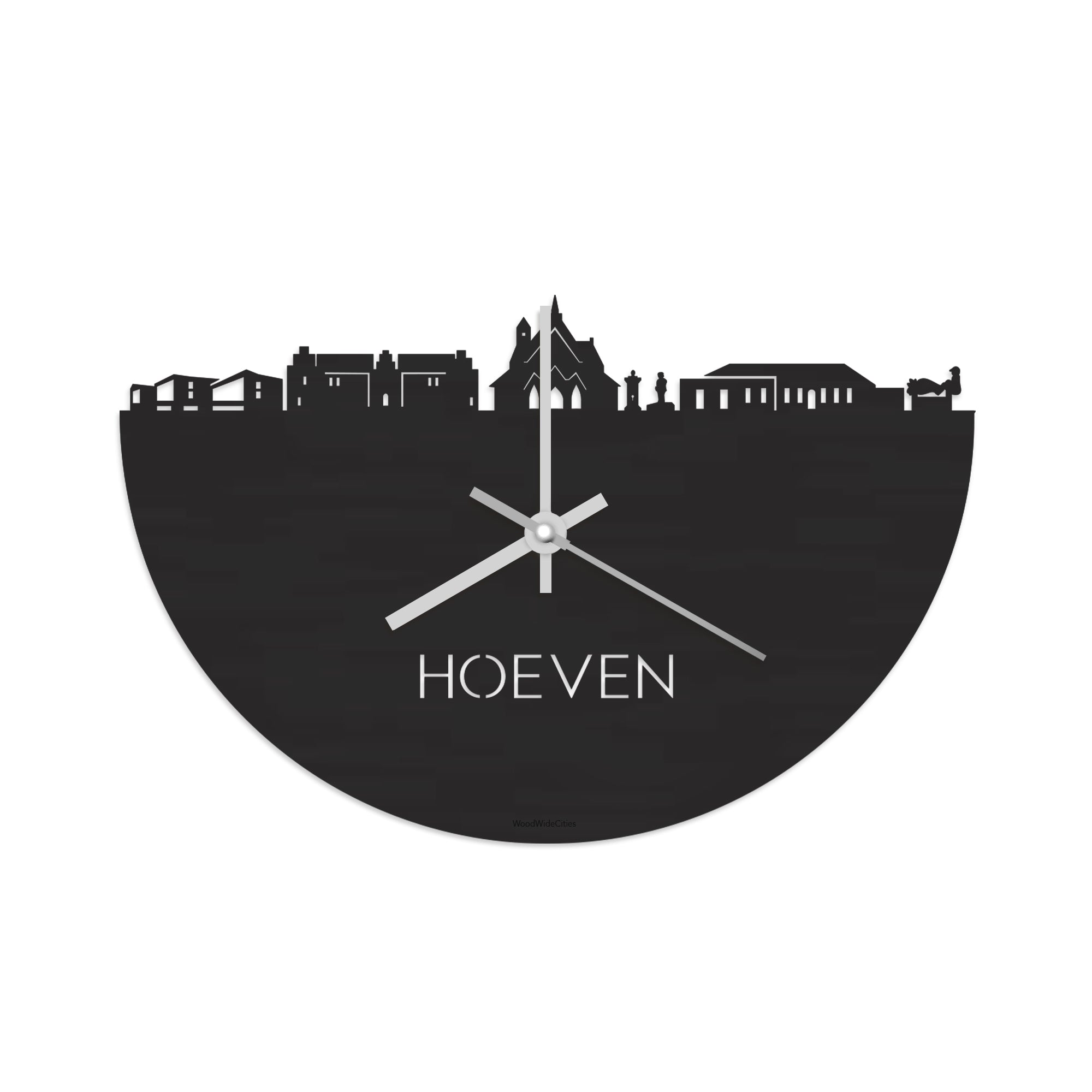 Skyline Klok Hoeven Black Zwart houten cadeau decoratie relatiegeschenk van WoodWideCities