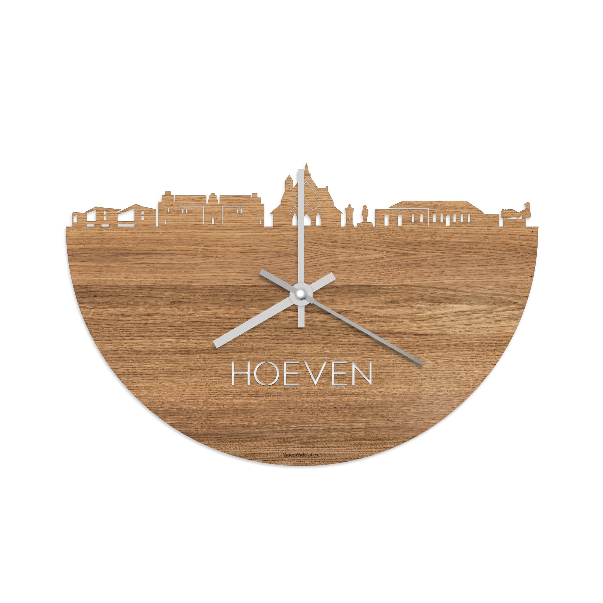 Skyline Klok Hoeven Eiken houten cadeau decoratie relatiegeschenk van WoodWideCities