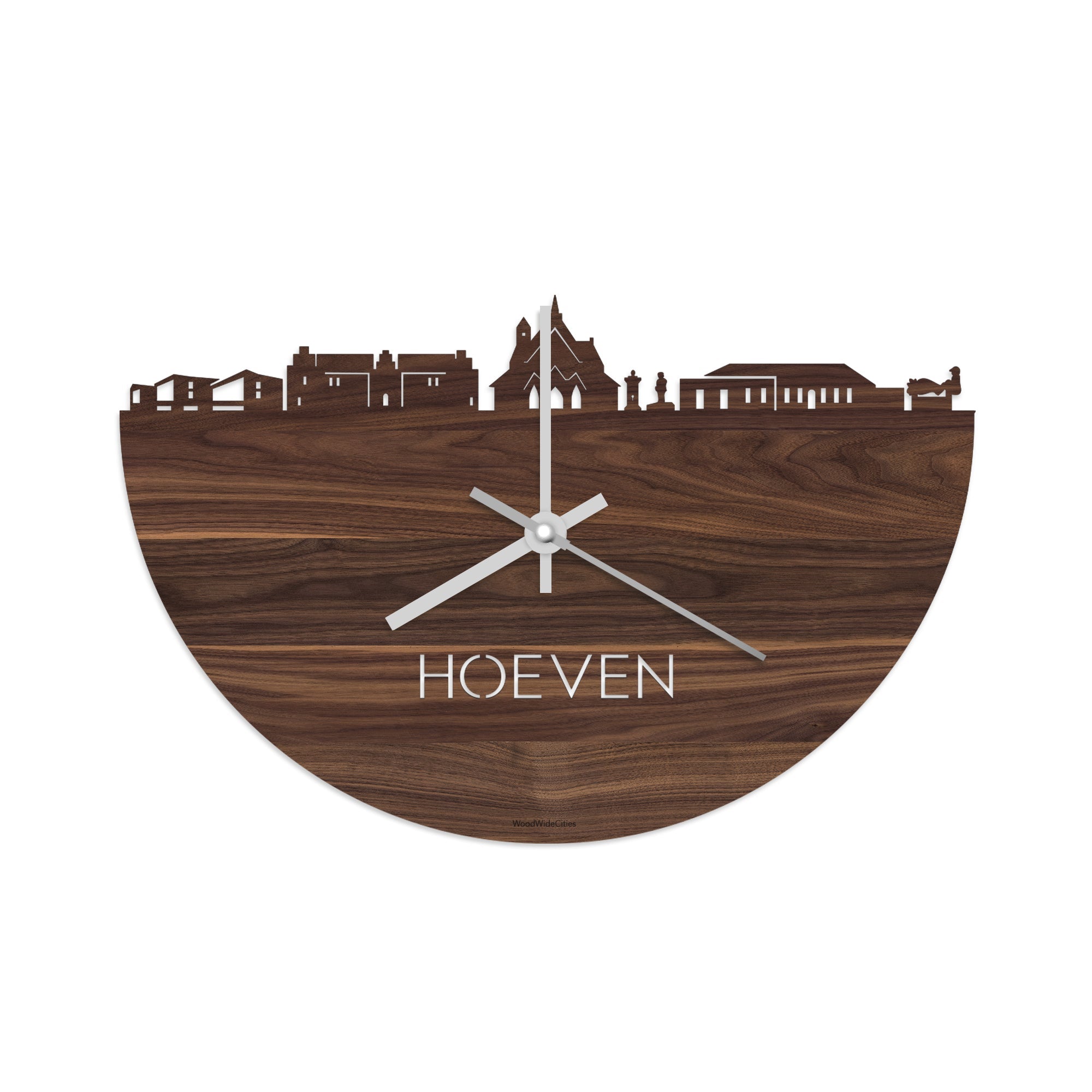 Skyline Klok Hoeven Noten houten cadeau decoratie relatiegeschenk van WoodWideCities