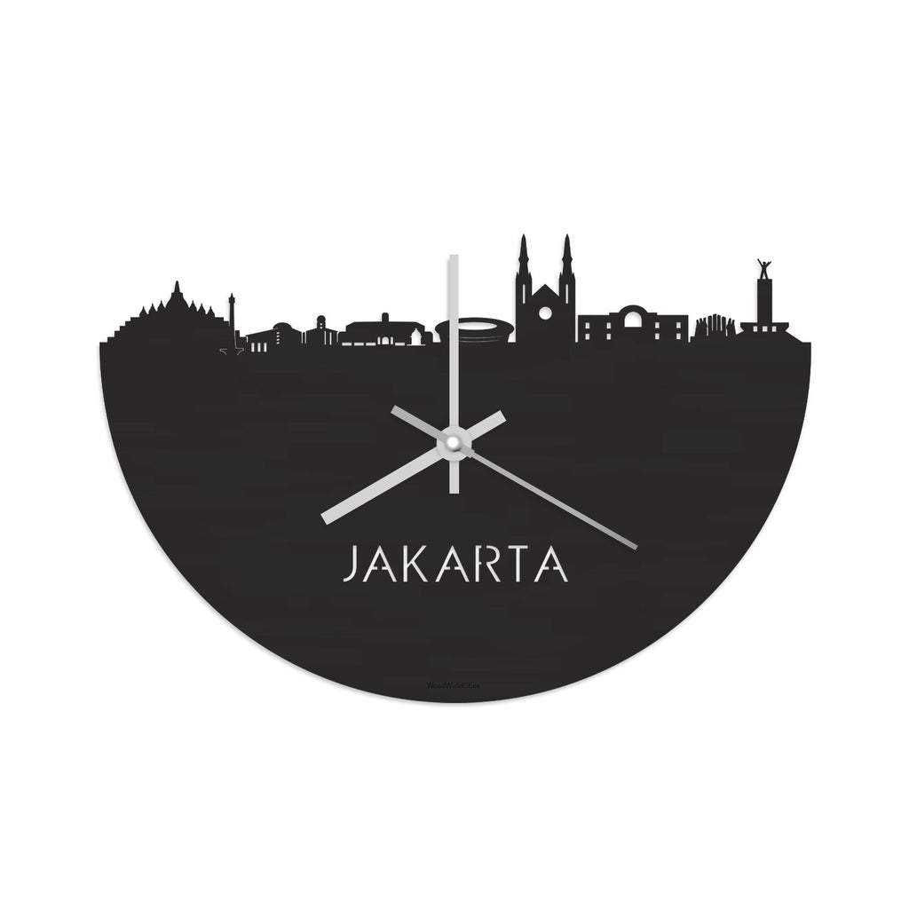 Skyline Klok Jakarta Black Zwart houten cadeau decoratie relatiegeschenk van WoodWideCities