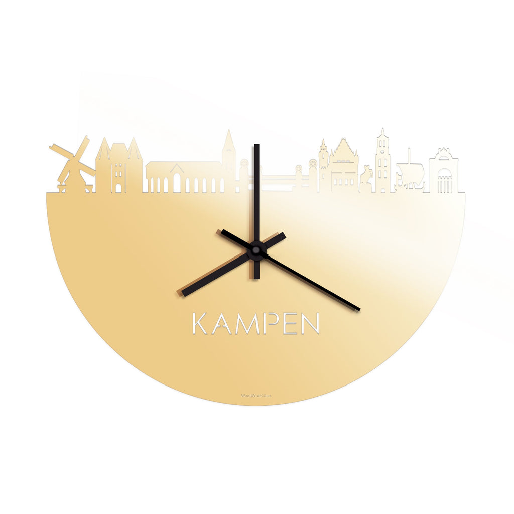 Skyline Klok Kampen Metallic Goud gerecycled kunststof cadeau decoratie relatiegeschenk van WoodWideCities