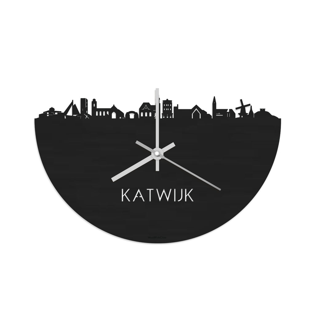 Skyline Klok Katwijk Black Zwart houten cadeau decoratie relatiegeschenk van WoodWideCities