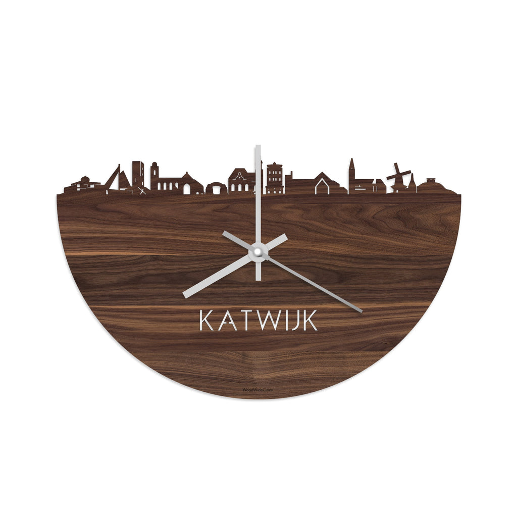 Skyline Klok Katwijk Noten houten cadeau decoratie relatiegeschenk van WoodWideCities