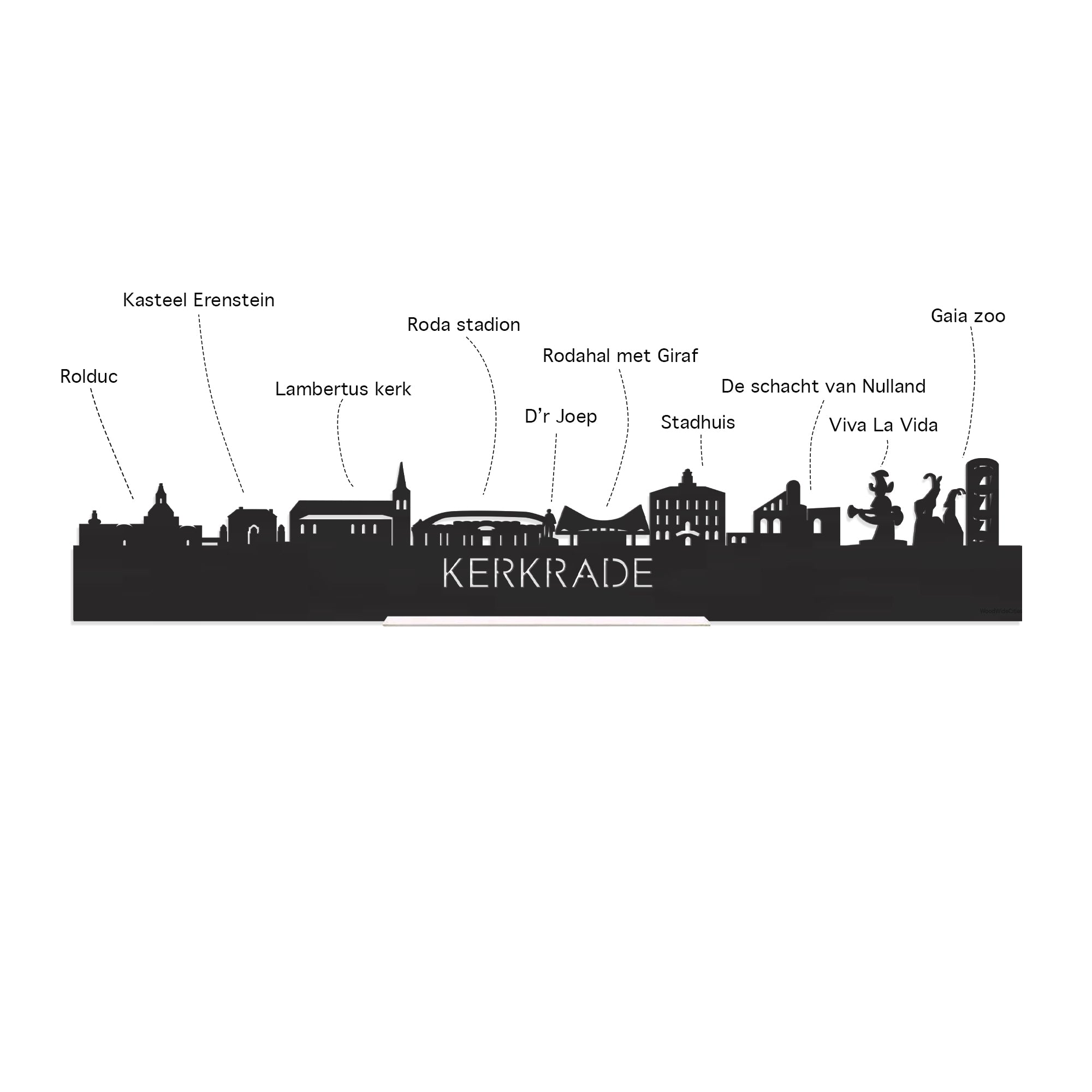 Skyline Klok Kerkrade Bamboe houten cadeau decoratie relatiegeschenk van WoodWideCities